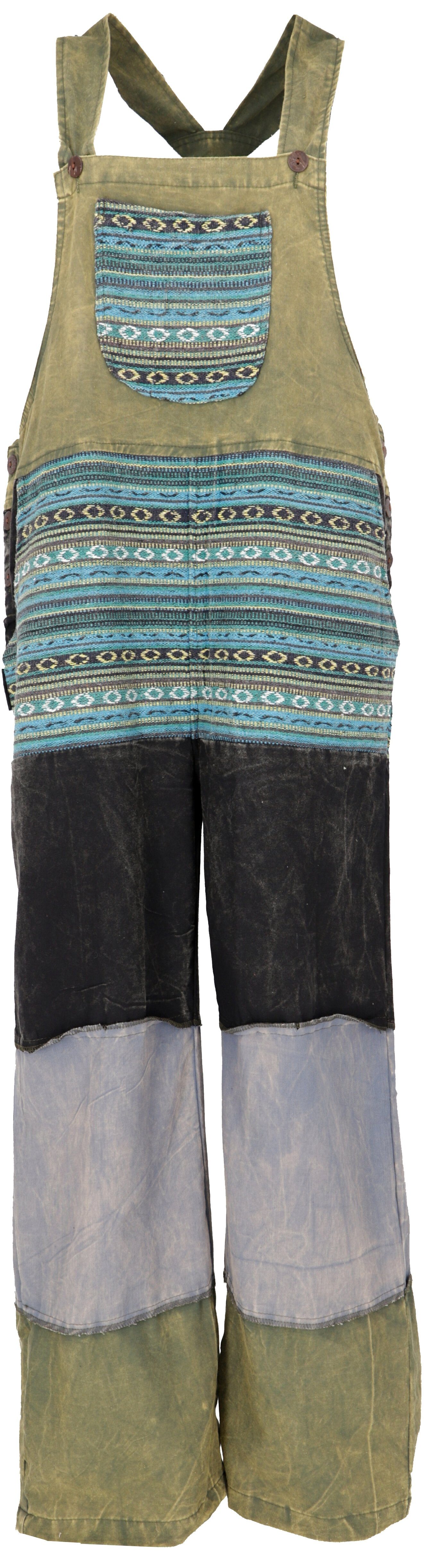 Guru-Shop Relaxhose Patchwork Latzhose, Japan Style, Boho Hose -.. alternative Bekleidung