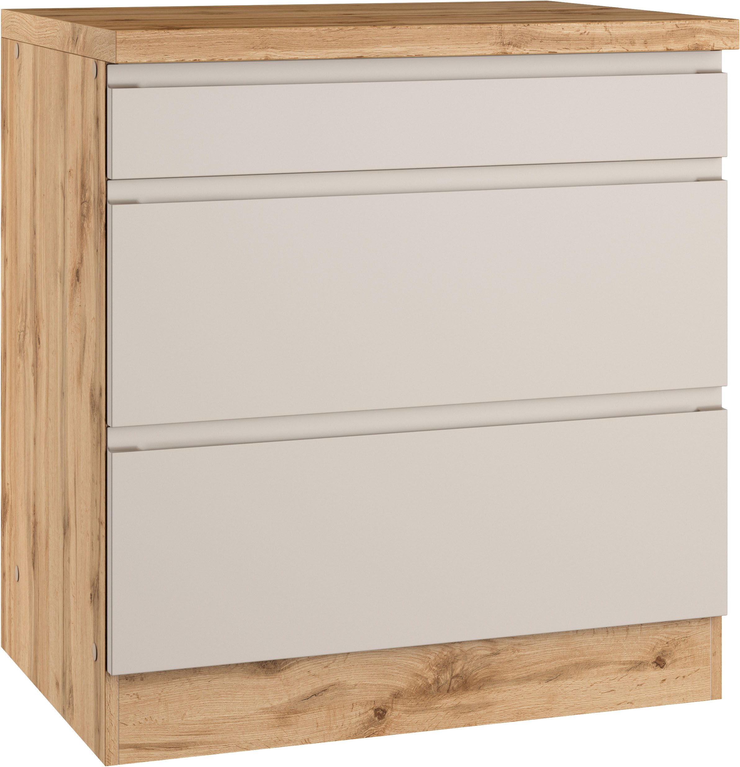 KOCHSTATION Kochfeldumbauschrank KS-Virginia,neu in verbesserter Ausführung (Stauraum, Softclose) Breite 80 cm, Höhe 86 cm, Softclose-Auszüge