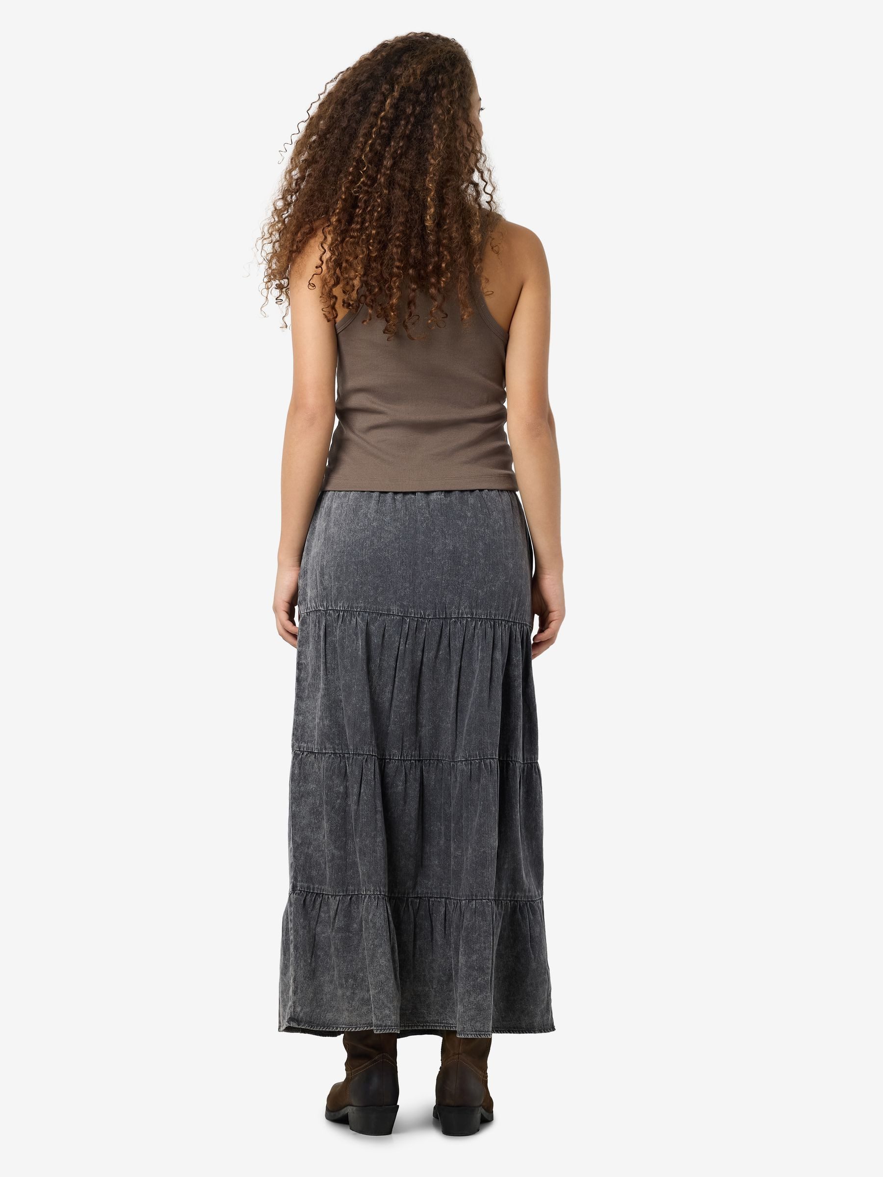 Noisy may Sommerrock Vintage Denim Design mit Rüschen und elastischem Bund NMOREGON NW DENIM ACID MAXI SKIRT BL