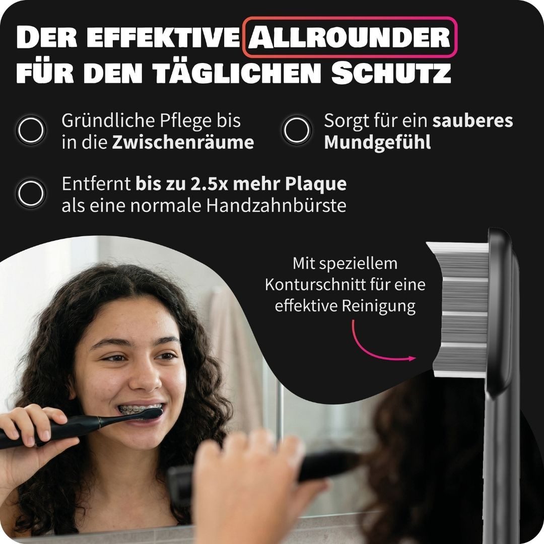 Zahnheld Aufsteckbürsten Ersatzbürsten Basic Medium - ideal für Schallzahnbürste Gero, im 3er, 6er oder 9er Set, Zahnpflege Set, mittelharte Wechselköpfe, plastikfrei verpackt, 3 Stück, schwarz