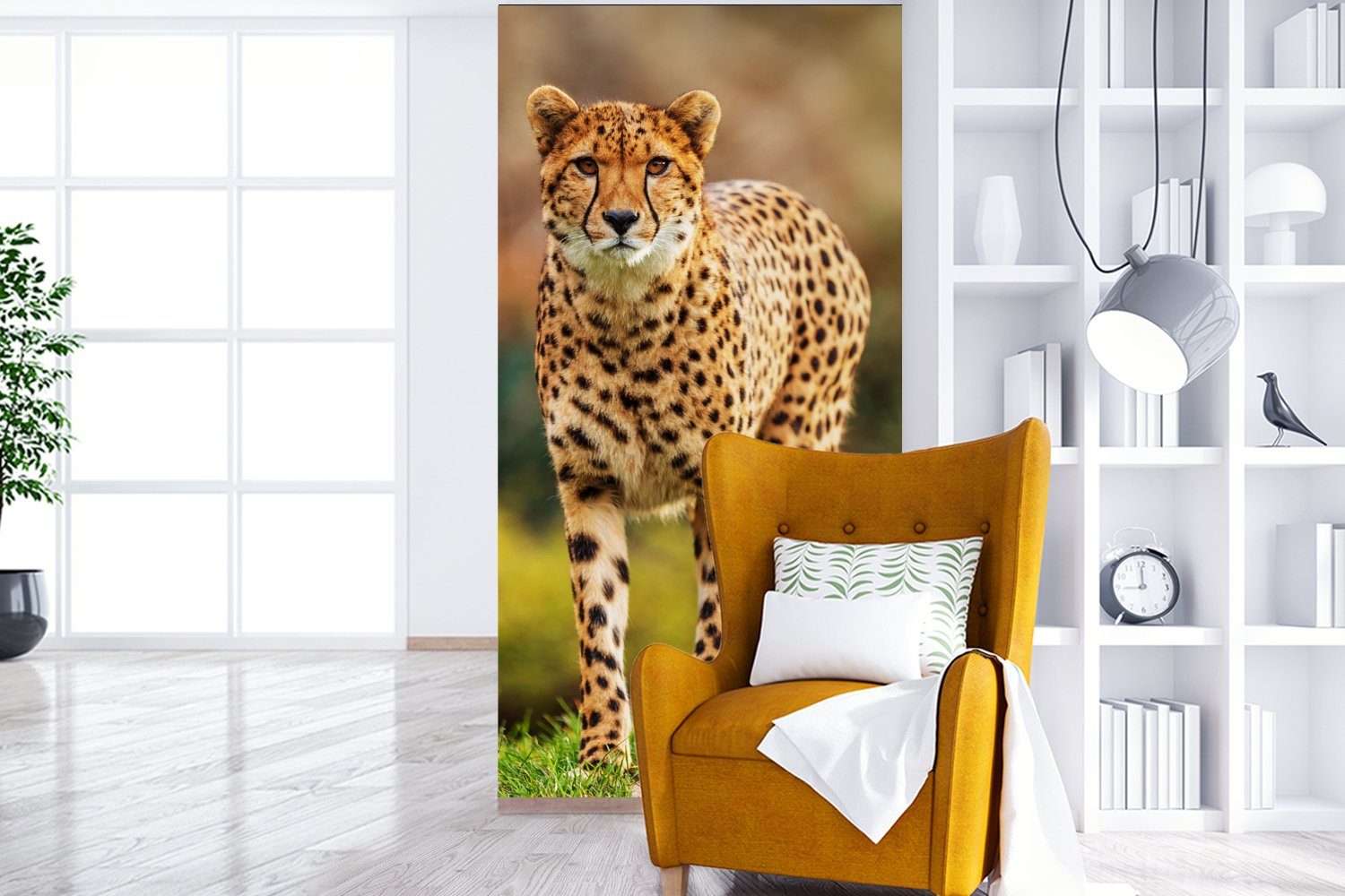 Vliestapete Fototapete Natur, für MuchoWow Wohnzimmer (2 Leopard Schlafzimmer St), Gras Fototapete - - bedruckt, Küche, Matt, Wildtiere -