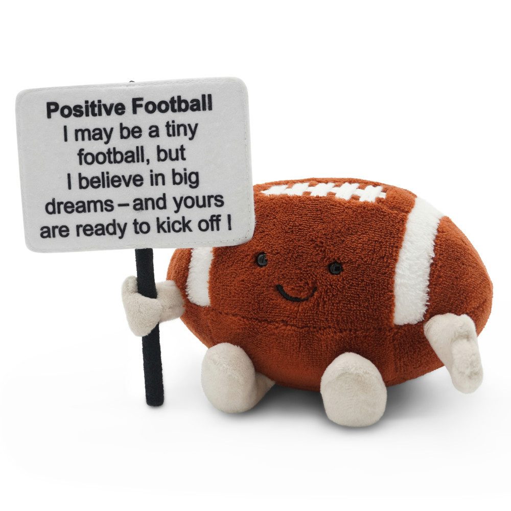 40YARDS Dekokissen American Football Glücksbringer Positive Football Kuscheltier, Weiches Plüschkissen in Football Form – mit Motivationsschild