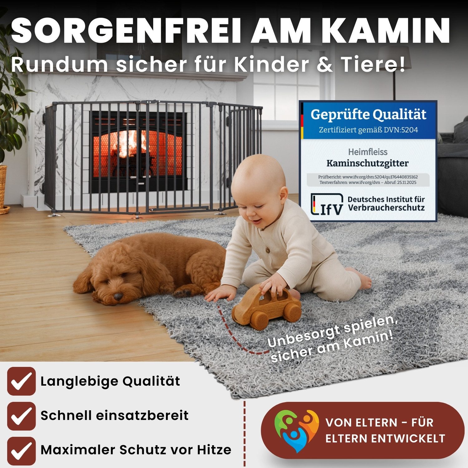 Heimfleiss® Ofenschutzgitter Kaminschutzgitter ohne Bohren Baby Hunde (Treppenschutzgitter Türgitter, 5 St., inkl. Saugnäpfe & Wandhalterungen), 308 cm mit Türf – Bild 2 von 5