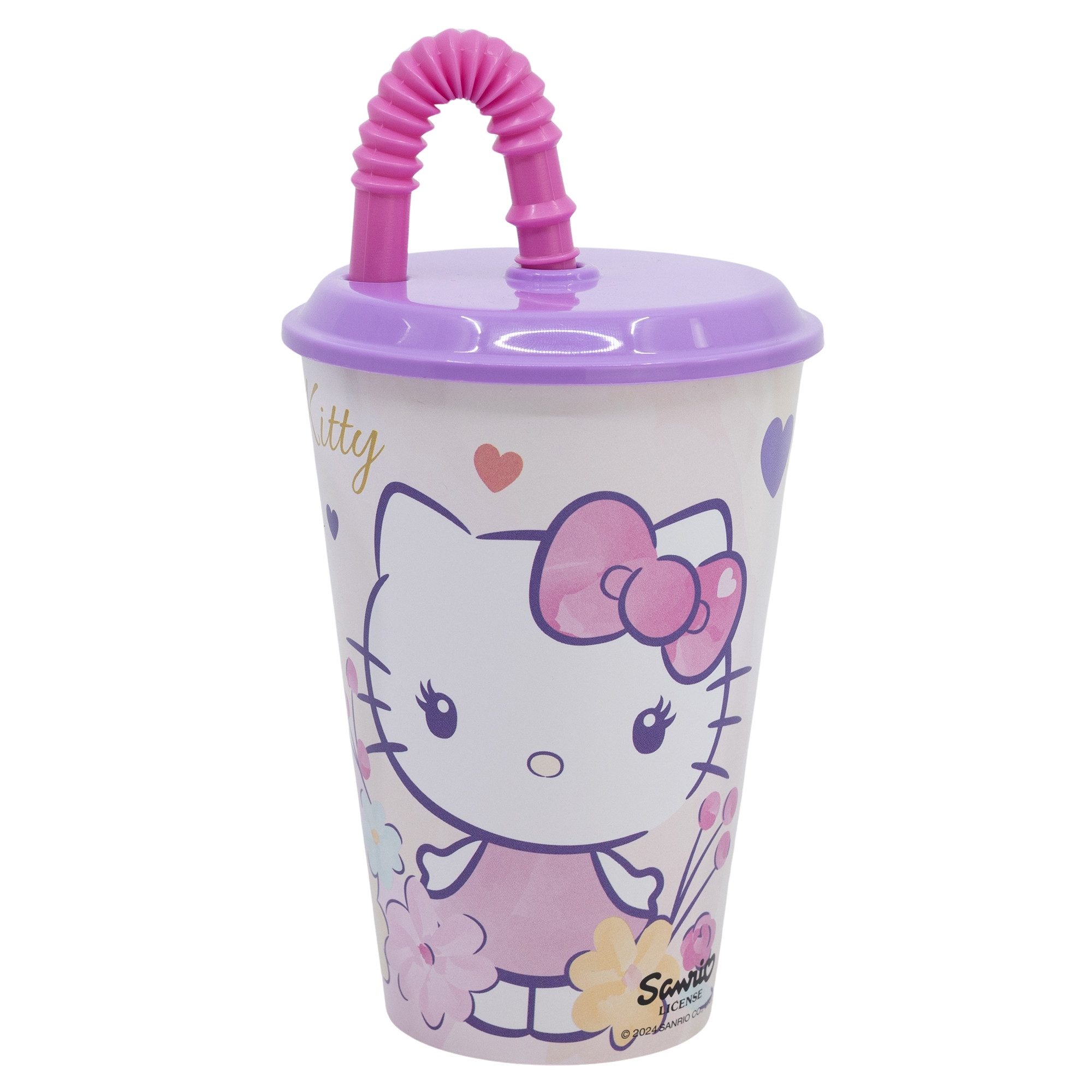 Hello Kitty Lunchbox Hello Kitty 2 tlg. Lunch Set Brotdose Trinkbecher, Kunststoff, (2-tlg), mit Deckel und Halm 430 ml