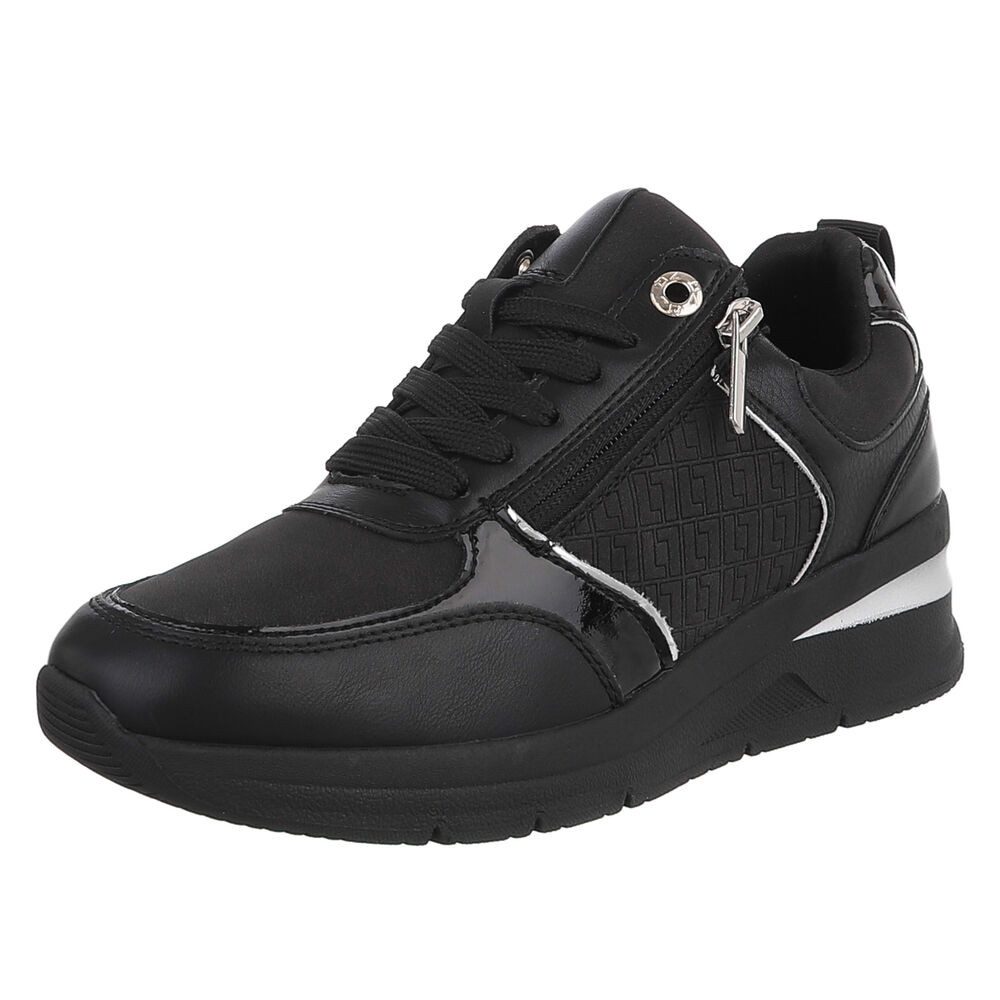 Ital-Design Modischer Sneaker mit Reißverschluss für Damen Sneaker (91261446) Keilabsatz/Wedge Sneakers Low in Schwarz