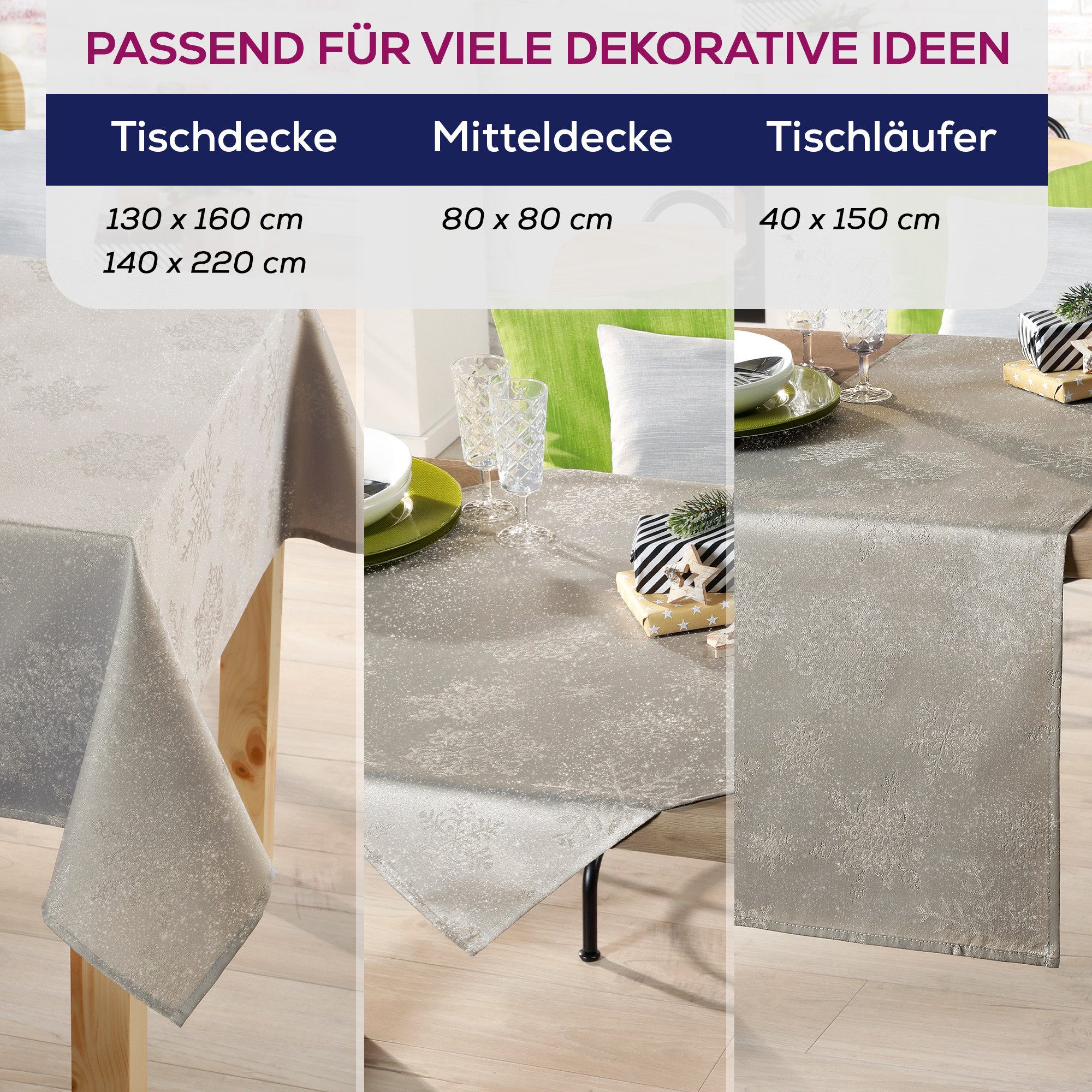Beautex Tischdecke Lurex Tischdecke Weihnachten, Silber günstig online kaufen
