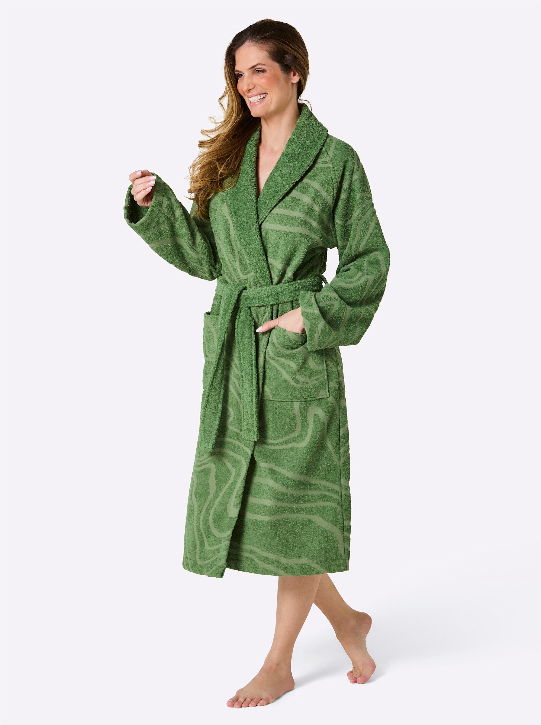 Plantier Damenbademantel Bademantel Langarm, Baumwolle, Bindeband