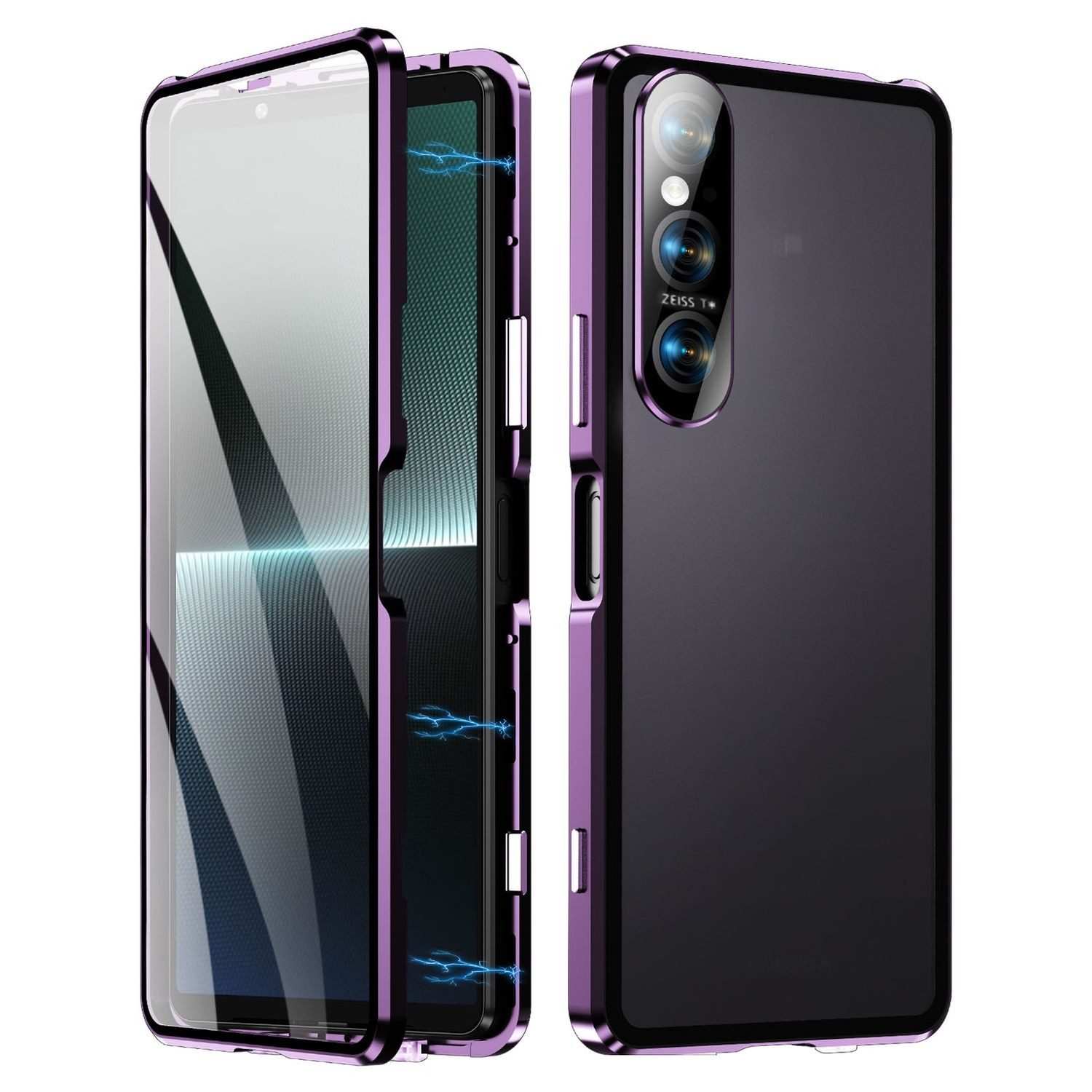 Wigento Handyhülle Für Sony Xperia 1 V Beidseitiger 360 Grad Magnet Glas Hülle Bumper