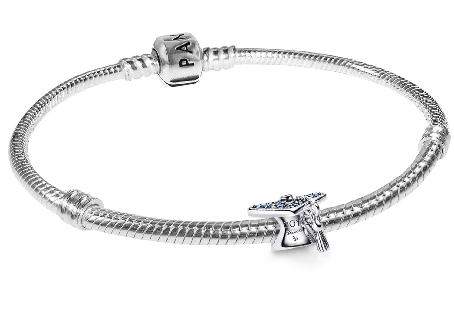 Pandora Charm-Armband DamenStarterset Silber Funkelnder Blauer Absolventen-Hut