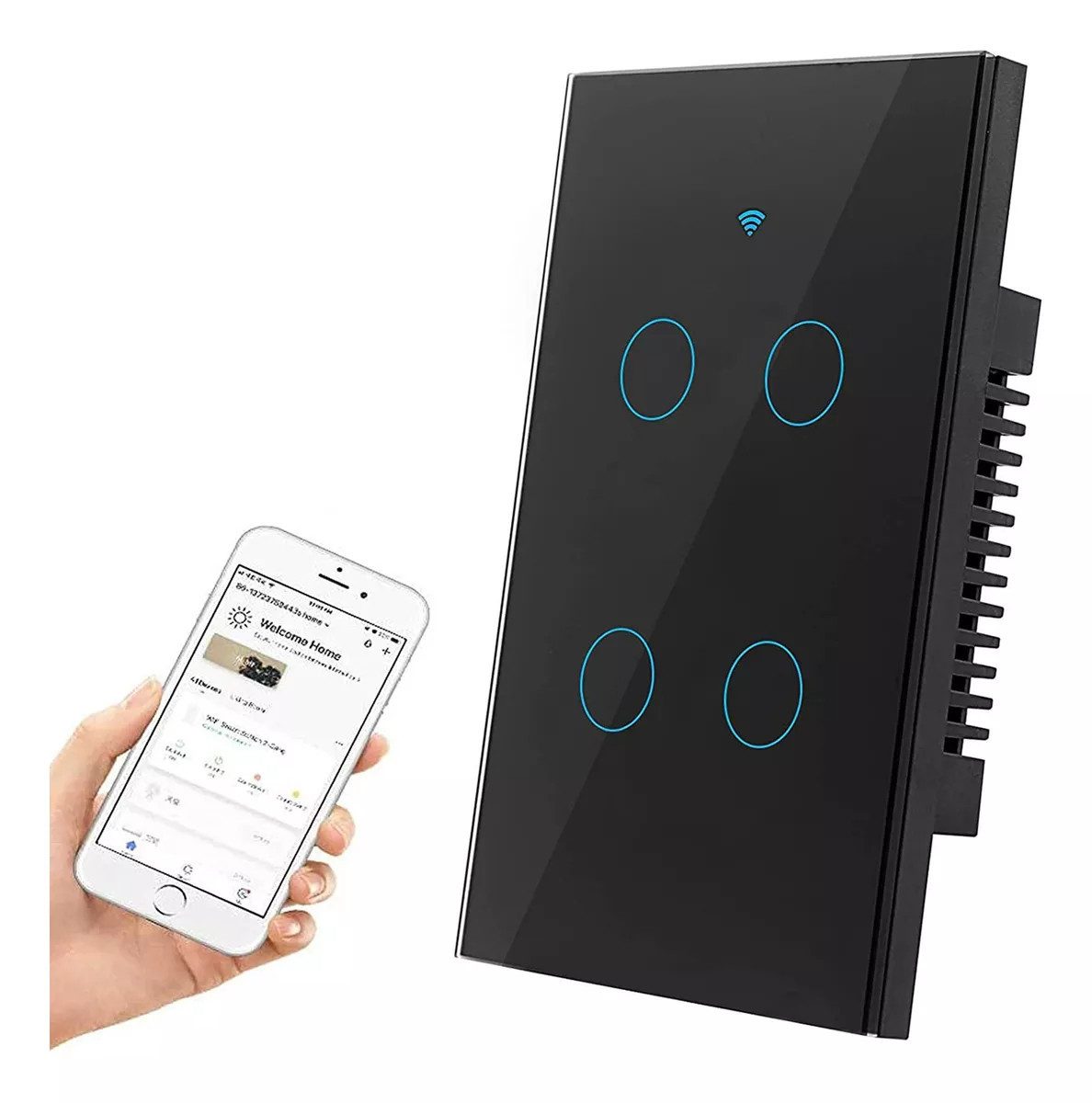 Cbei Smarter Touch Lichtschalter,Lichtschalter Touch Wandschalter Schwarz Smarter Lichtschalter, 4-Wege Wi-Fi Smart-Schalter, Sprach- und Berührungssteuerung