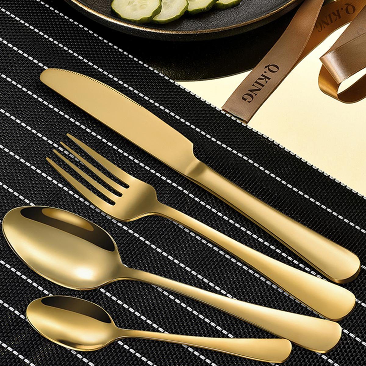 Faizee Möbel Besteck-Set Cutlery Set 24-teiliges Besteckset Set Service für 6 Gift Box (24-tlg), Edelstahl