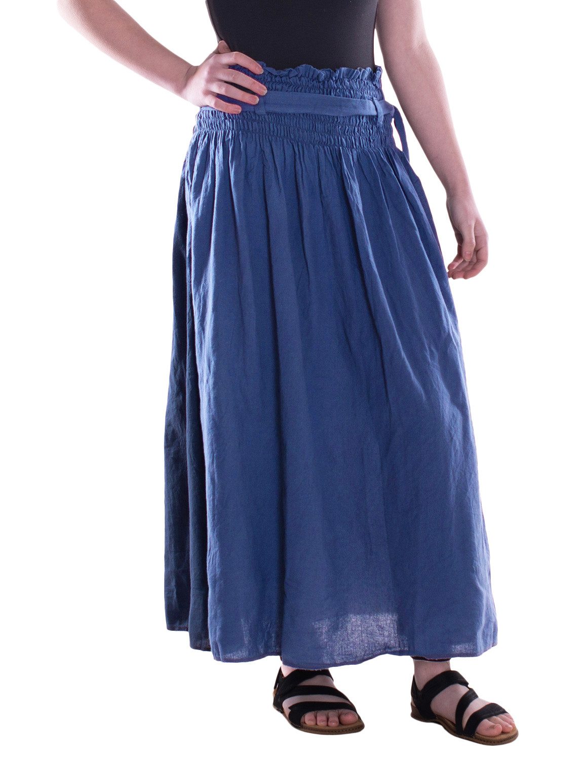 Maxirock Damen Maxi-Rock Baumwolle Boho elastischer Bund mit Kordel-Zug