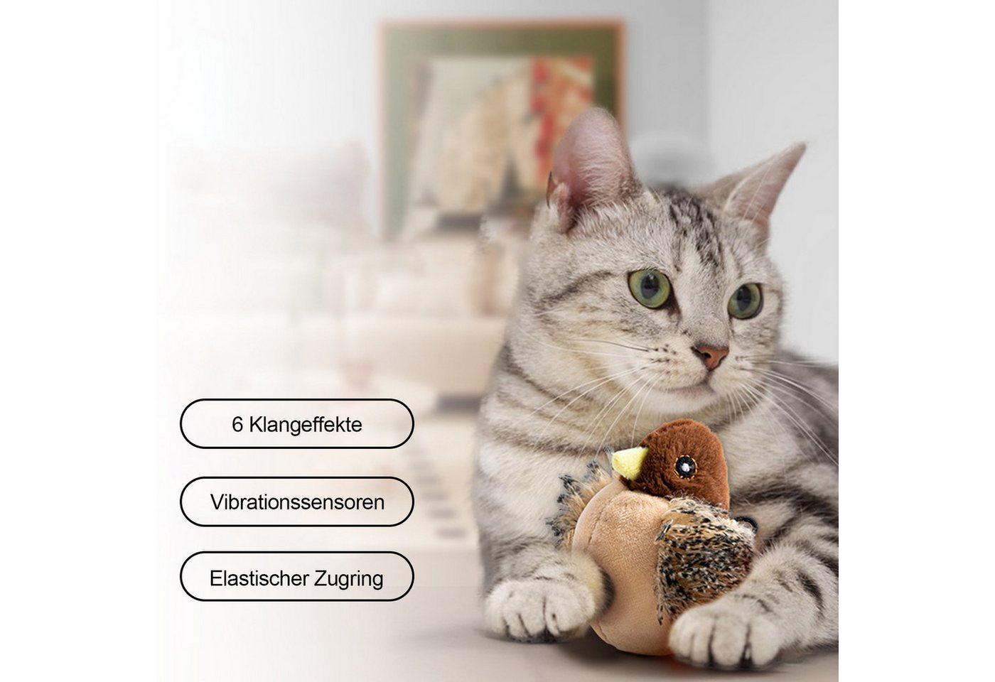 Thumbnail - MODFU Tier-Intelligenzspielzeug Zwitscher-Vogel Interaktives Spielzeug Katzenspielzeug, Polyester (Plüsch), realistische...