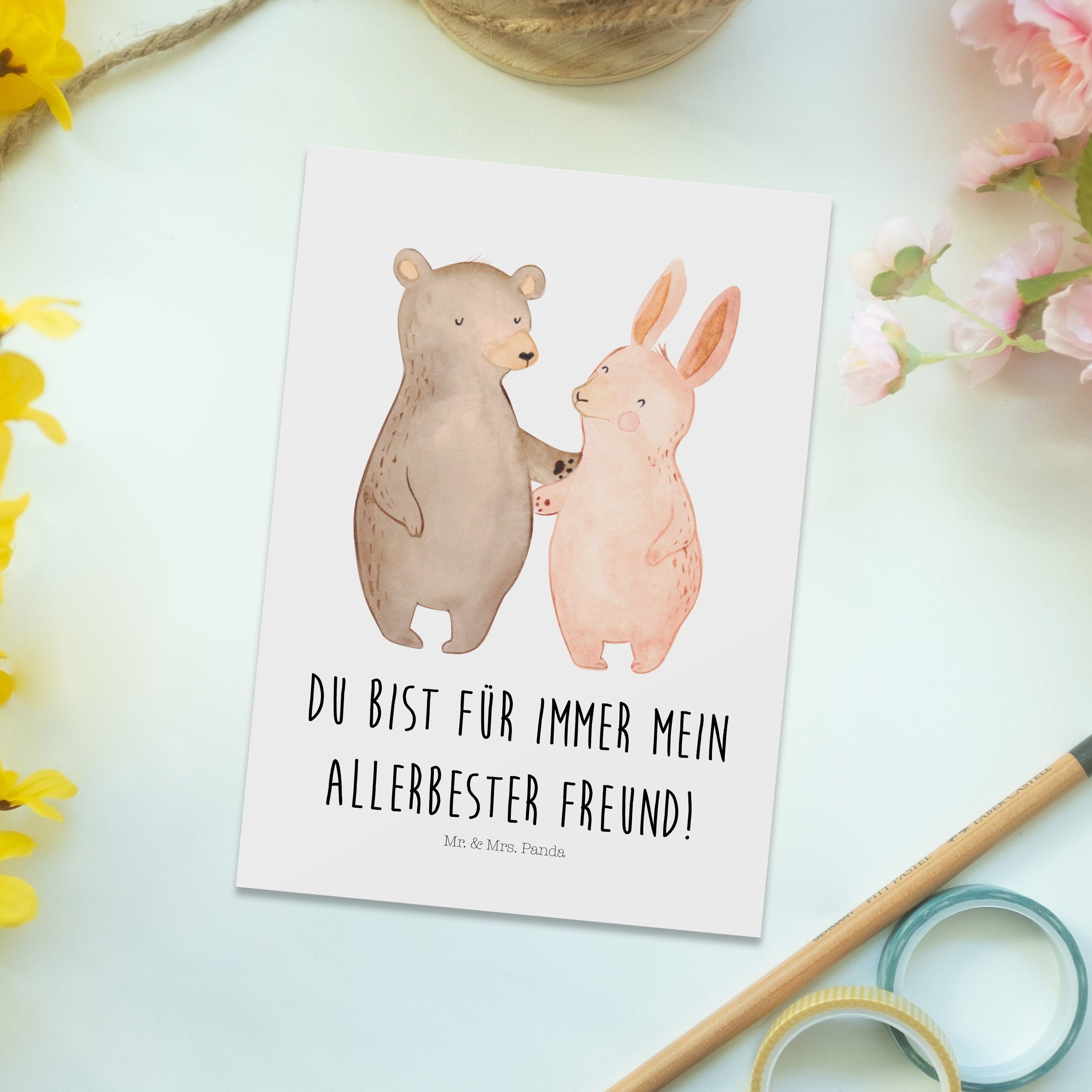 Hase & Bär Mr. für - Mrs. Einladu Umarmen Panda Postkarte Geschenk, - immer, Geschenkkarte, Weiß