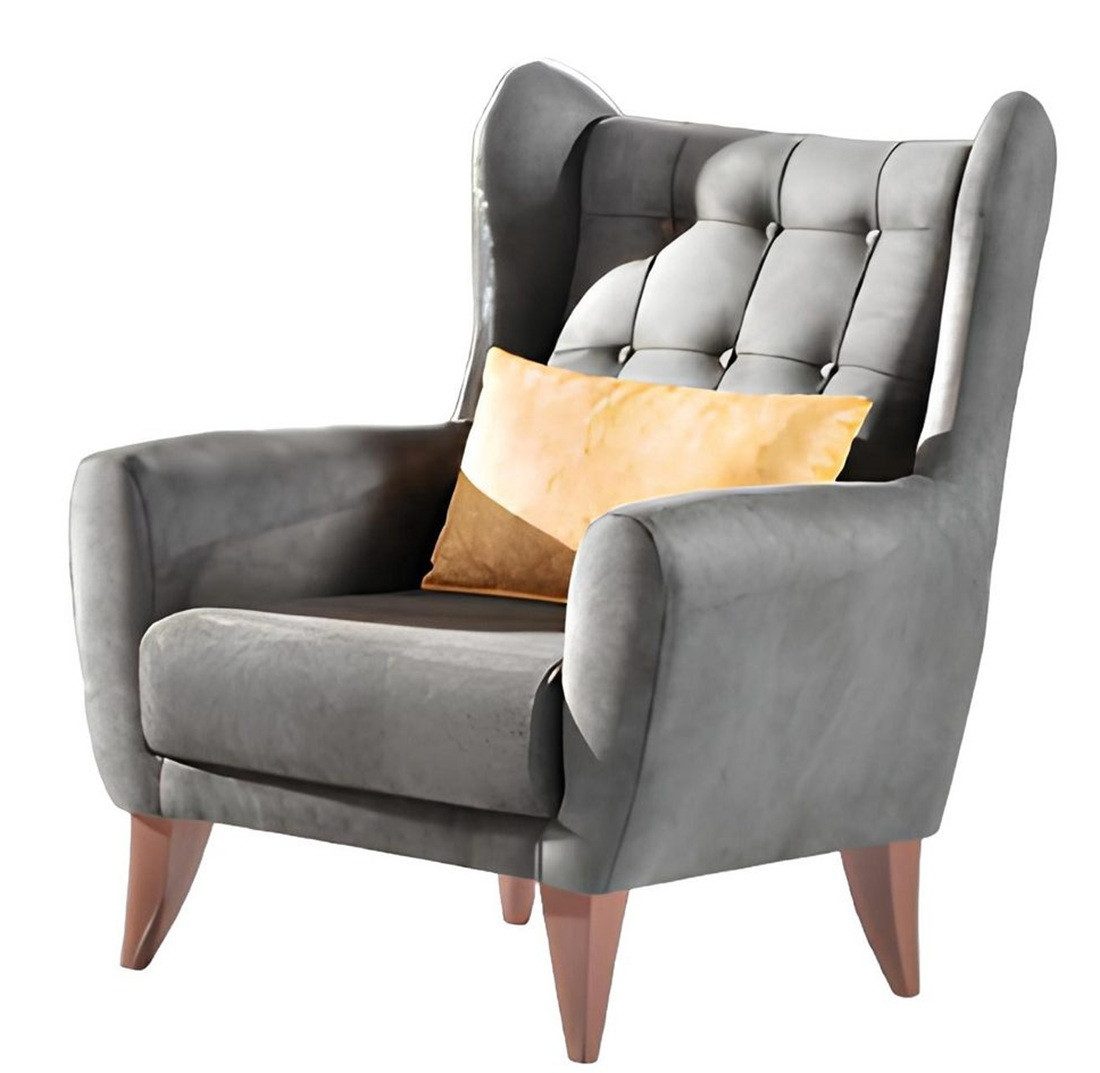 Ohrensessel Design Sessel 1 Sitzer Luxus Relax Textil Grau Sessel Wohnzimmer Club