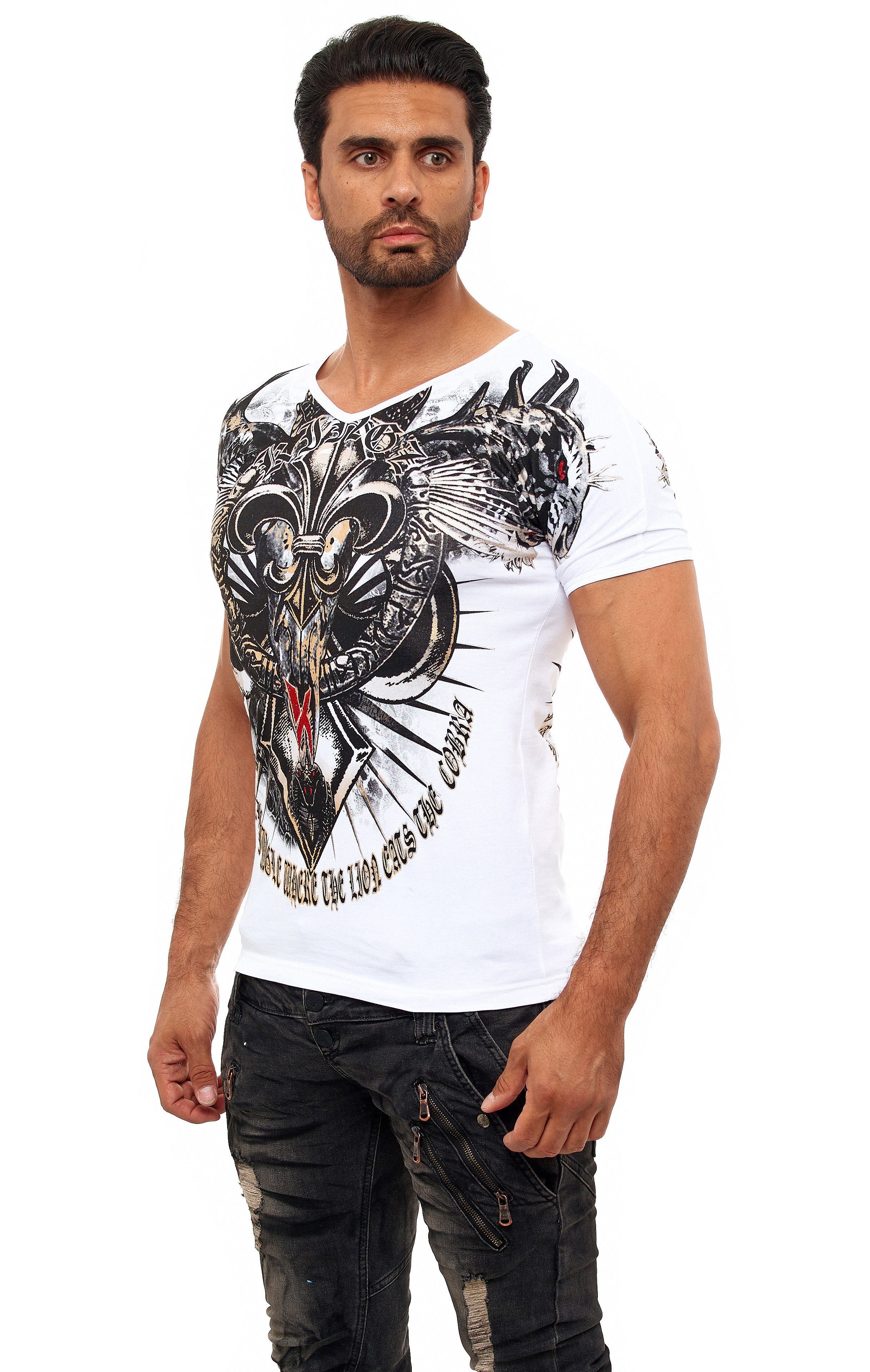 KINGZ T-Shirt mit ausgefallenem Cobra-Lilien-Print