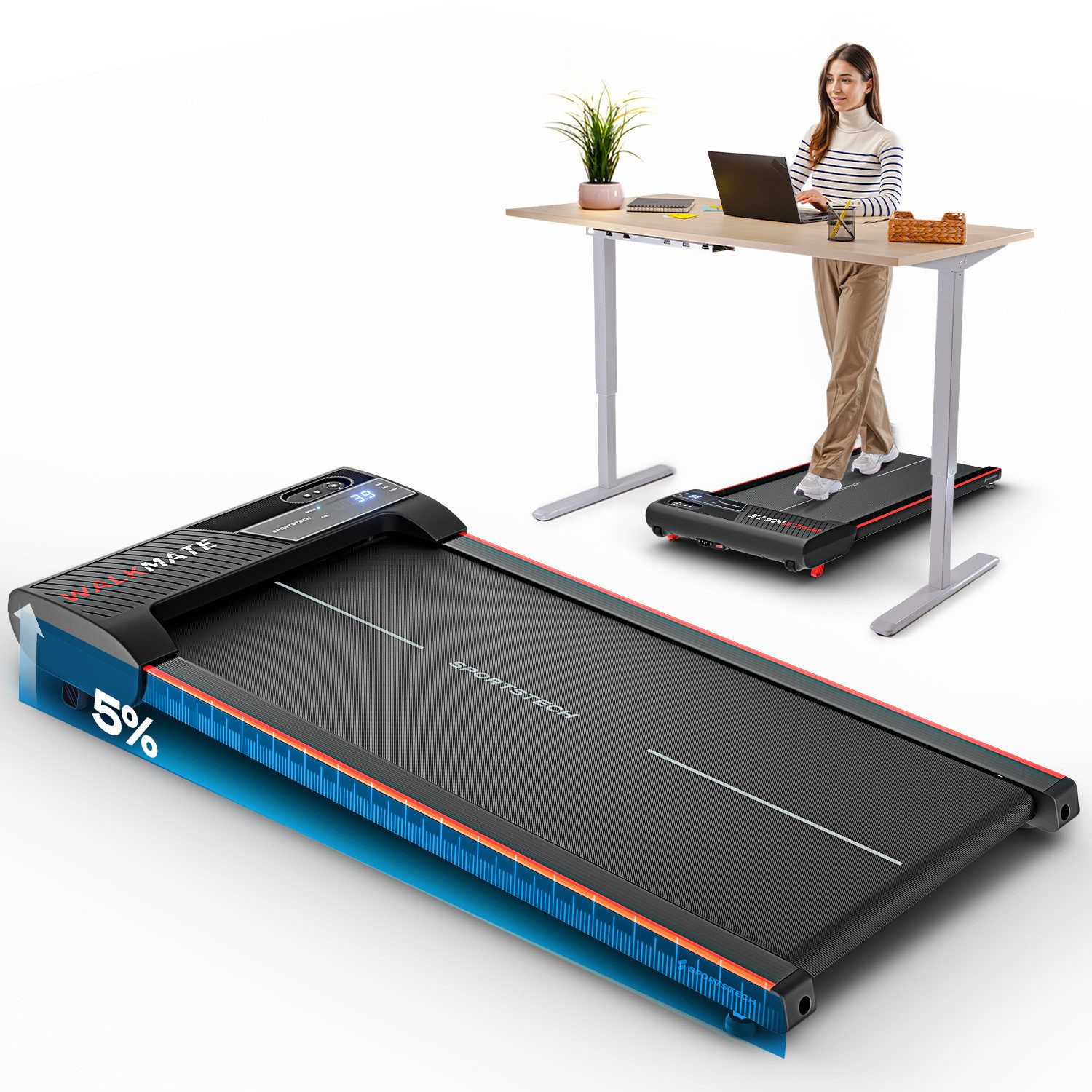 Sportstech Laufband WalkMate, 4 vorinstallierte Programme, 6km/h, Schrittzähler, Transportrollen