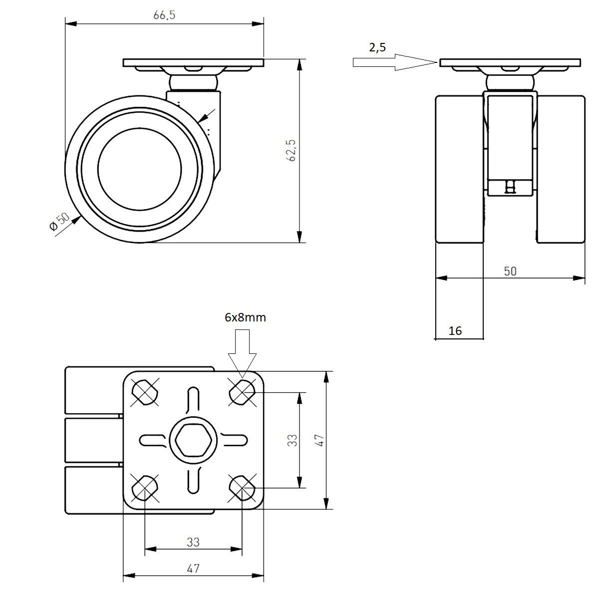 MS Beschläge Möbelrolle Doppel-Lenkrolle Ø 50mm Möbeltransportrolle Grau, (4-St), Zweifachrolle – Bild 3 von 3