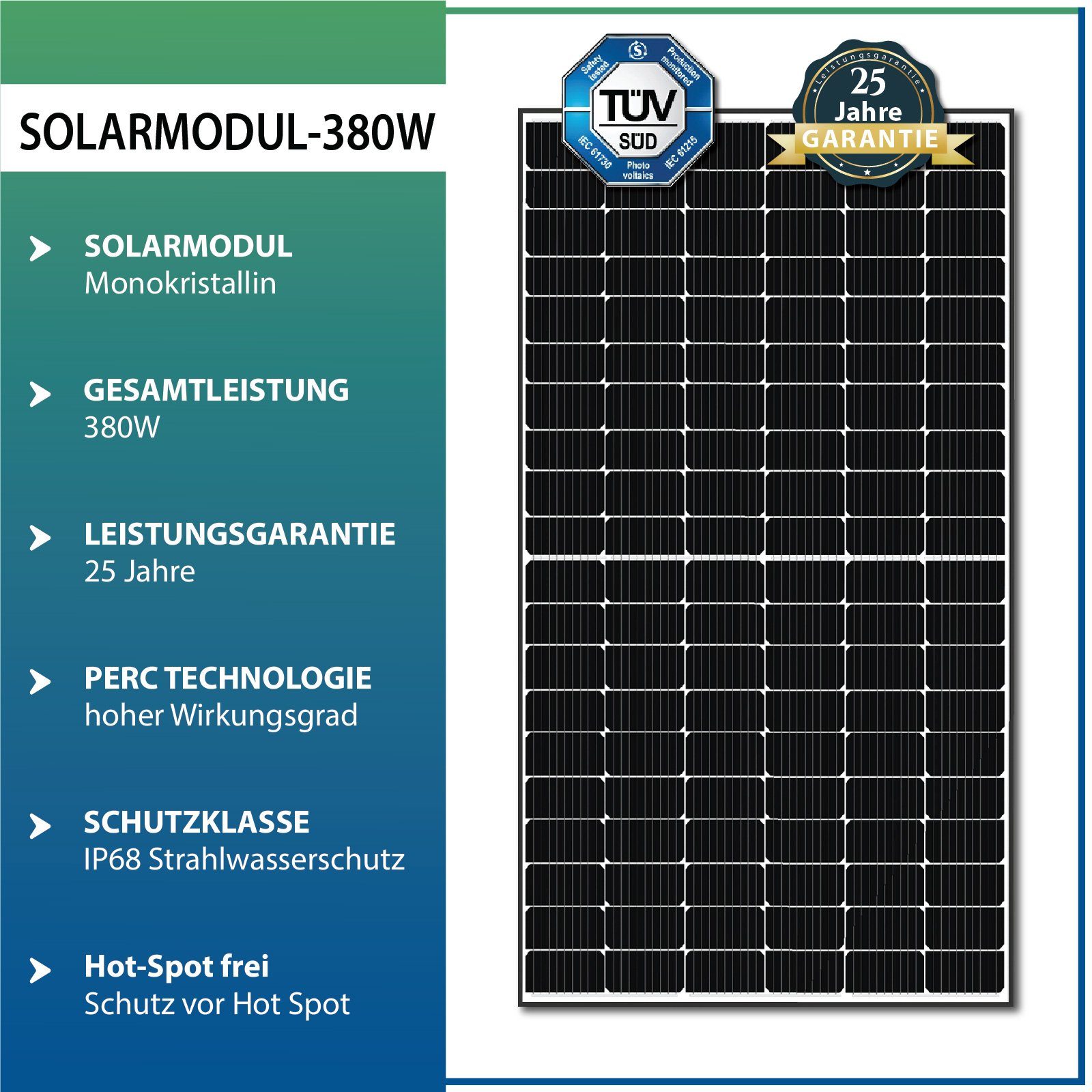 Solarmodul Campergold Photovoltaik Solarmodul Solaranlage, (Solarpanel) IP68, 380W Wasserdichtigkeitsklasse Balkonkraftwerk Schwarz