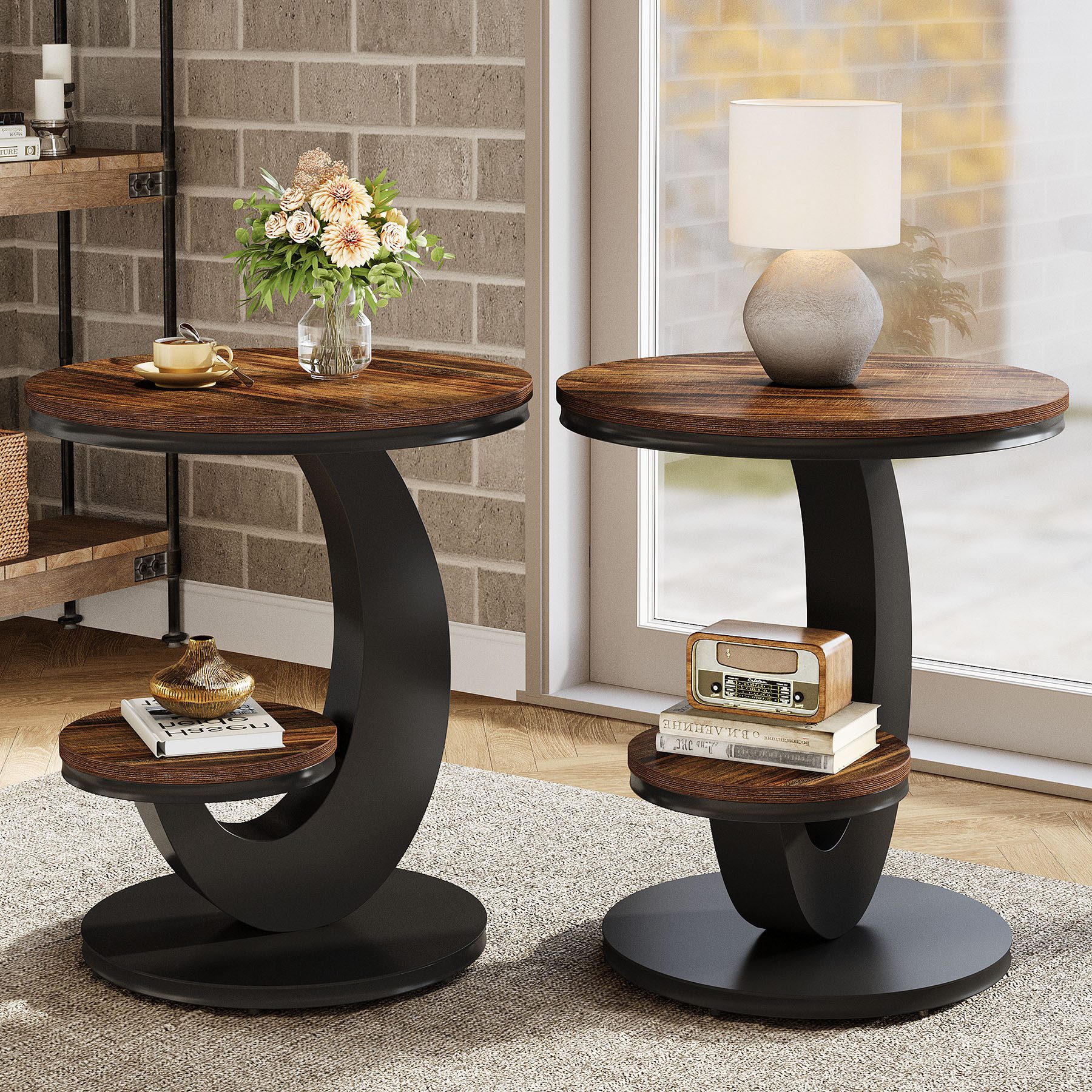 Tribesigns Beistelltisch 2-Tier Couchtisch, Sofatisch Nachttisch mit Holz-Metall-Bogengestell