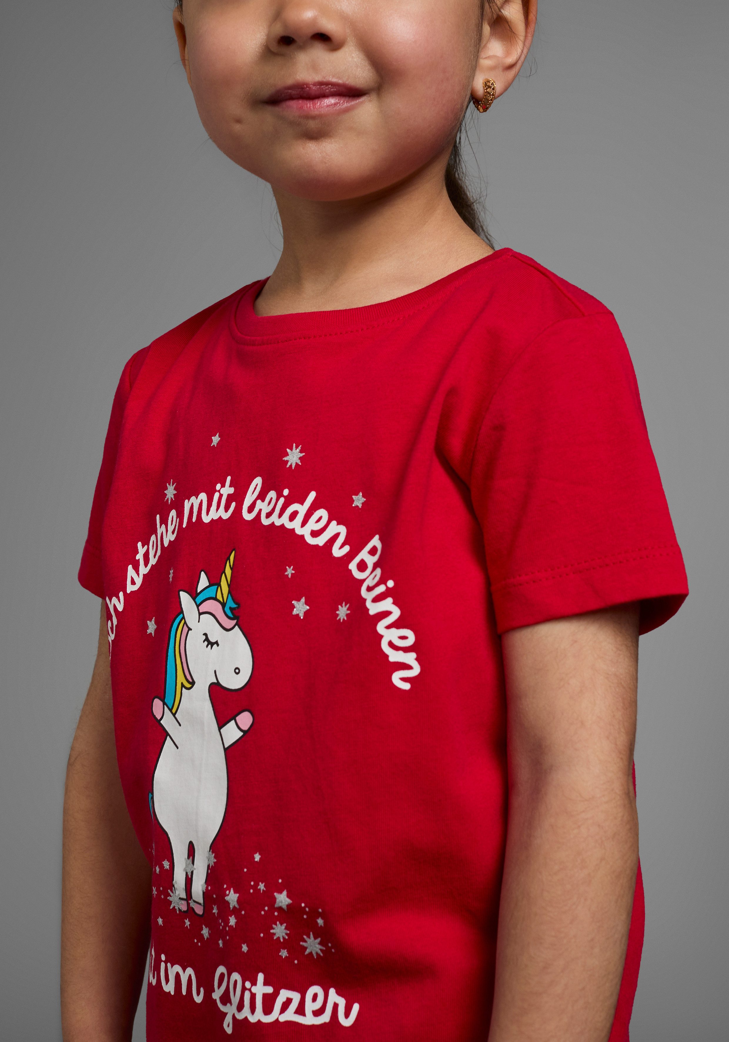 KIDSWORLD T-Shirt Mit Einhorn-Druck und Glitzereffekten mit stylischem Einhorn-Print