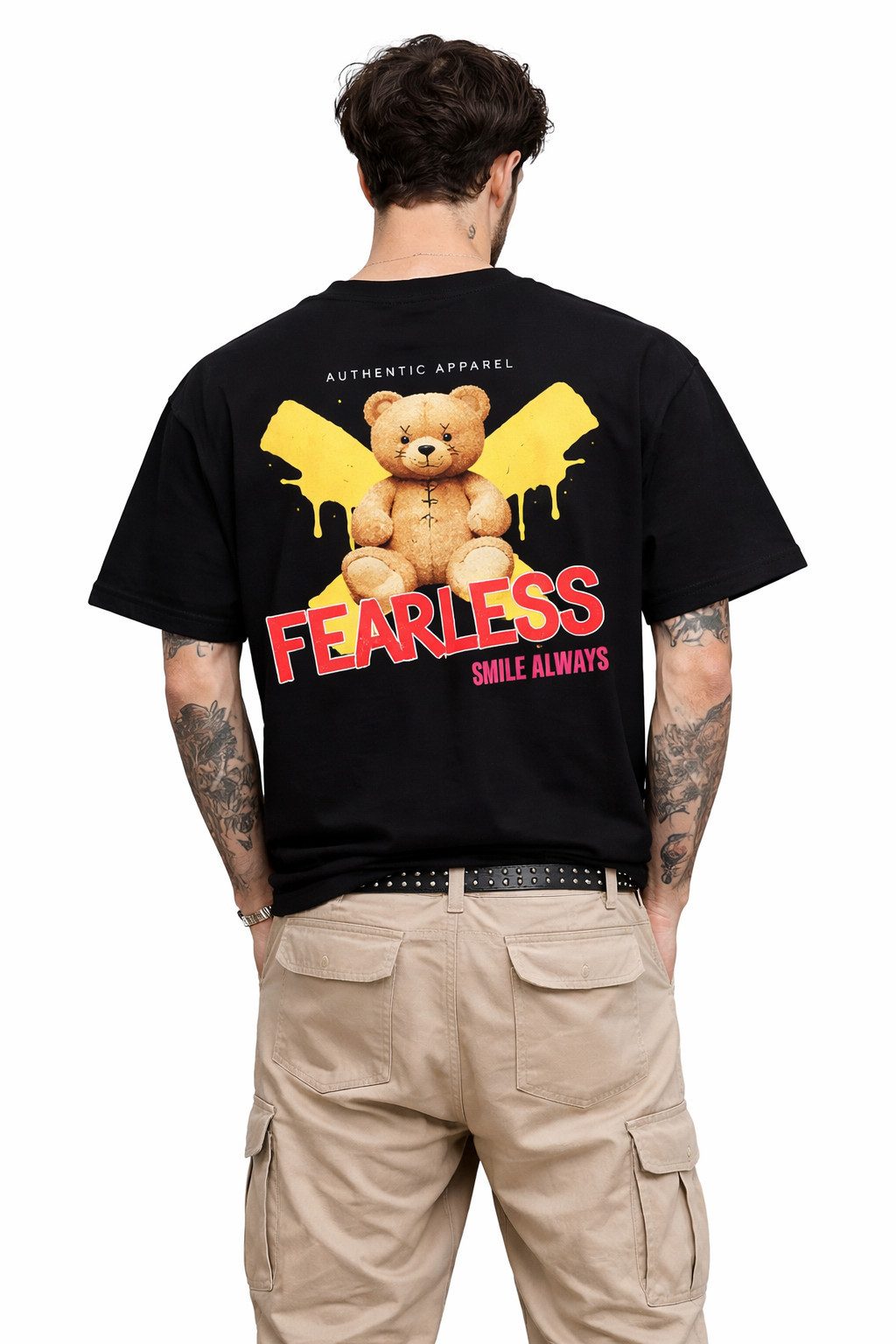 Banco T-Shirt Herren Fearless Rückenprint (Packung, Einzelartikel) Herren T-Shirt Rundhals Baumwolle Rückendruck Straßenmode Design