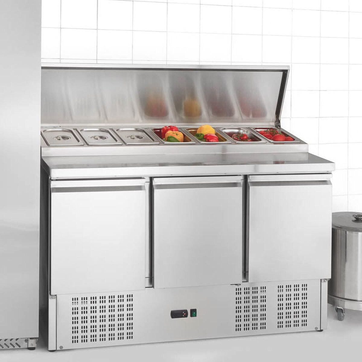 GastroHero Dönergrill Belegstation ECO 1365 Kühltisch 3 Türen 7x GN 1/3 392L Edelstahl, 450 W