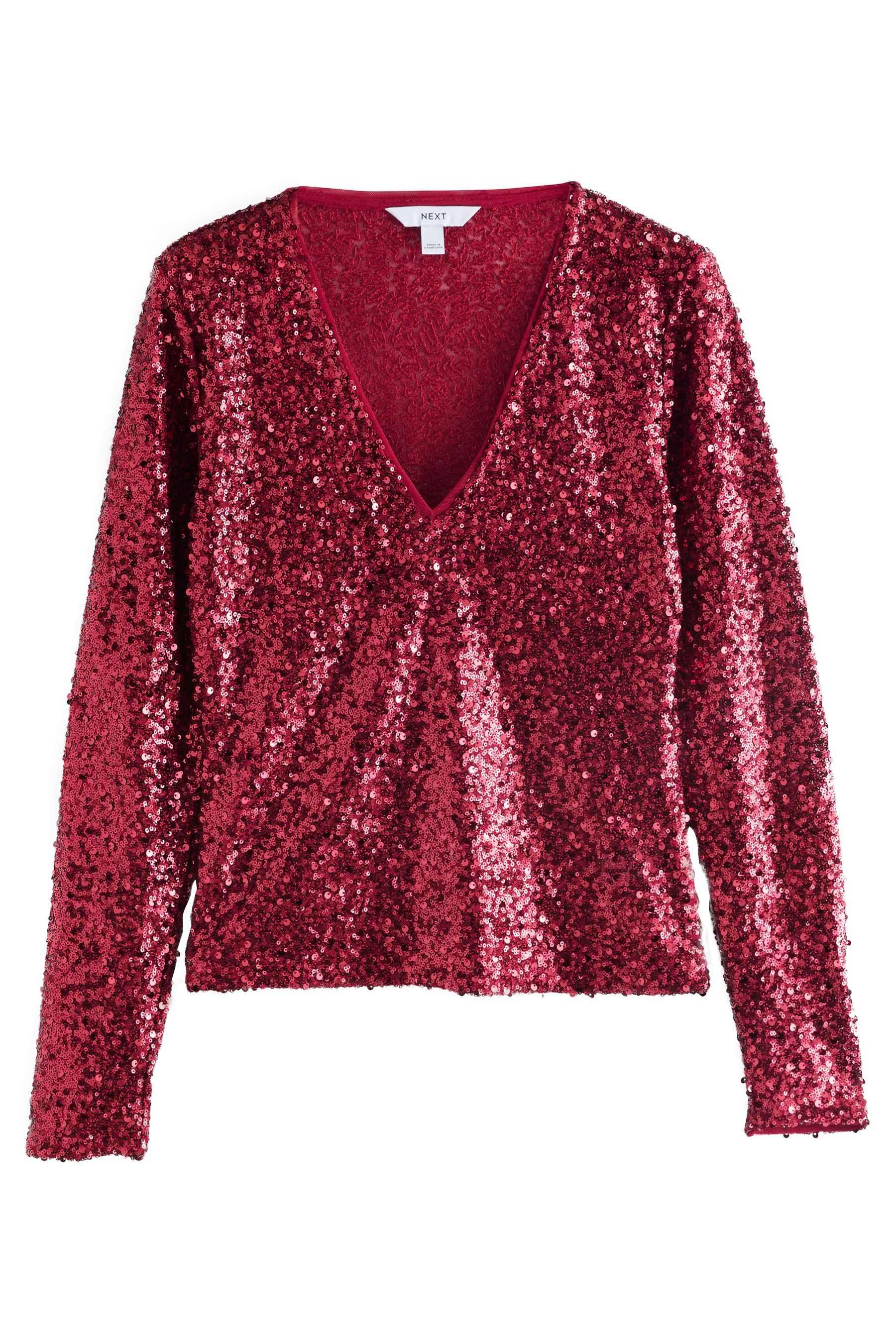 Next Paillettenshirt Oberteil mit Pailletten und V-Ausschnitt (1-tlg)