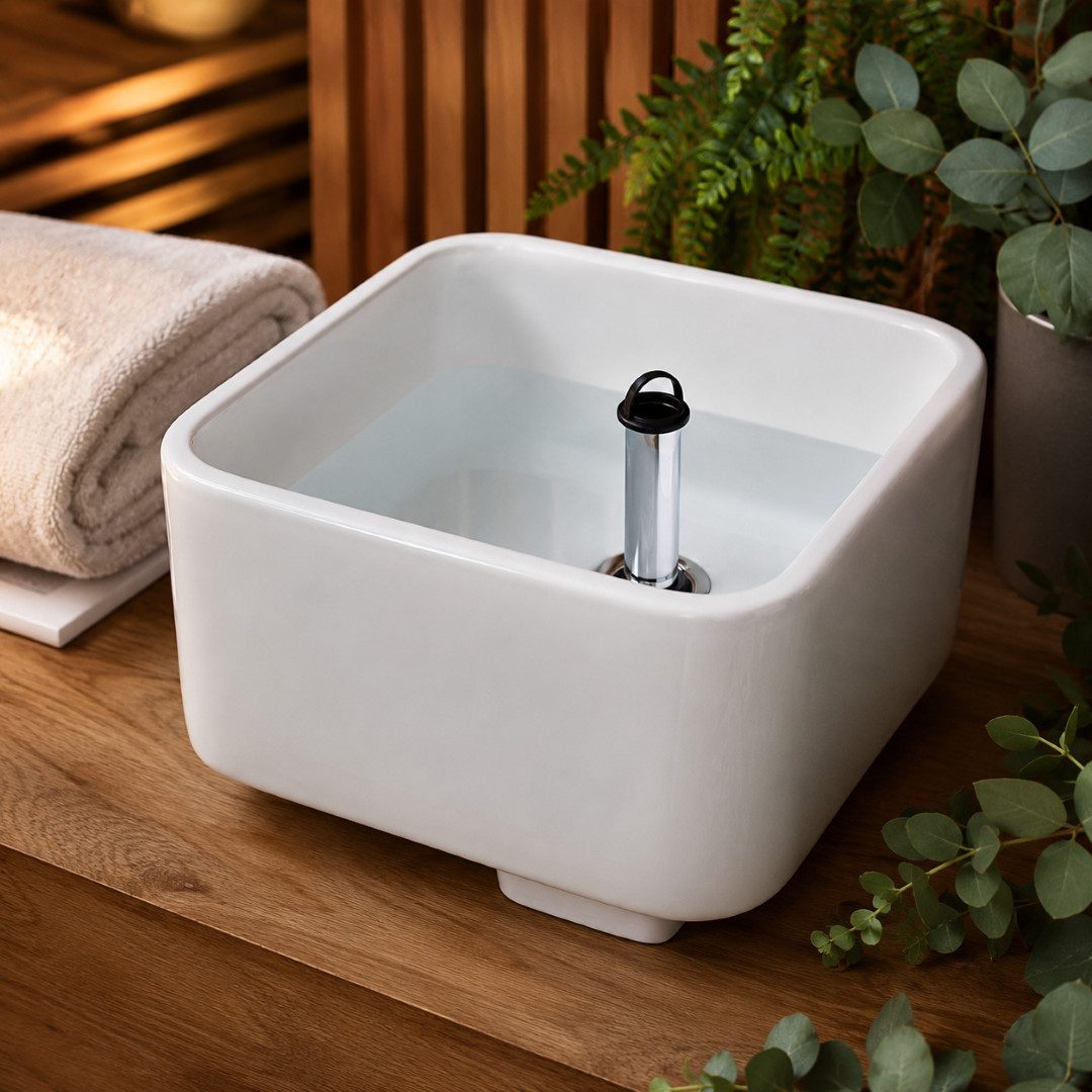 Elsässer GmbH Fußbad Fußbecken aus Sanitärkeramik - eckig, weiß, mit Überlaufrohr und 1½-Zoll-Ablaufverschraubung