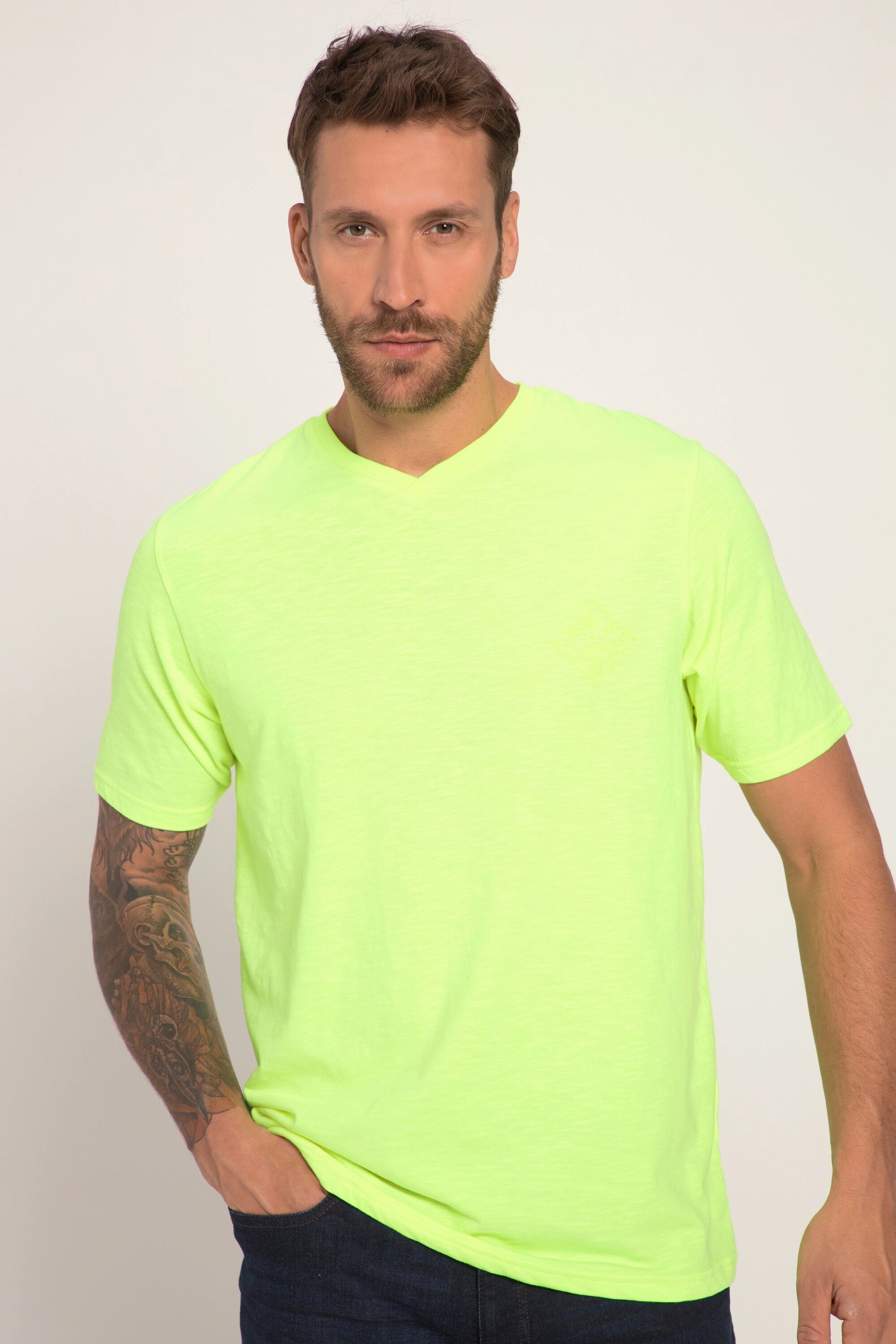 JP1880 T-Shirt T-Shirt Halbarm gelb neon V-Ausschnitt