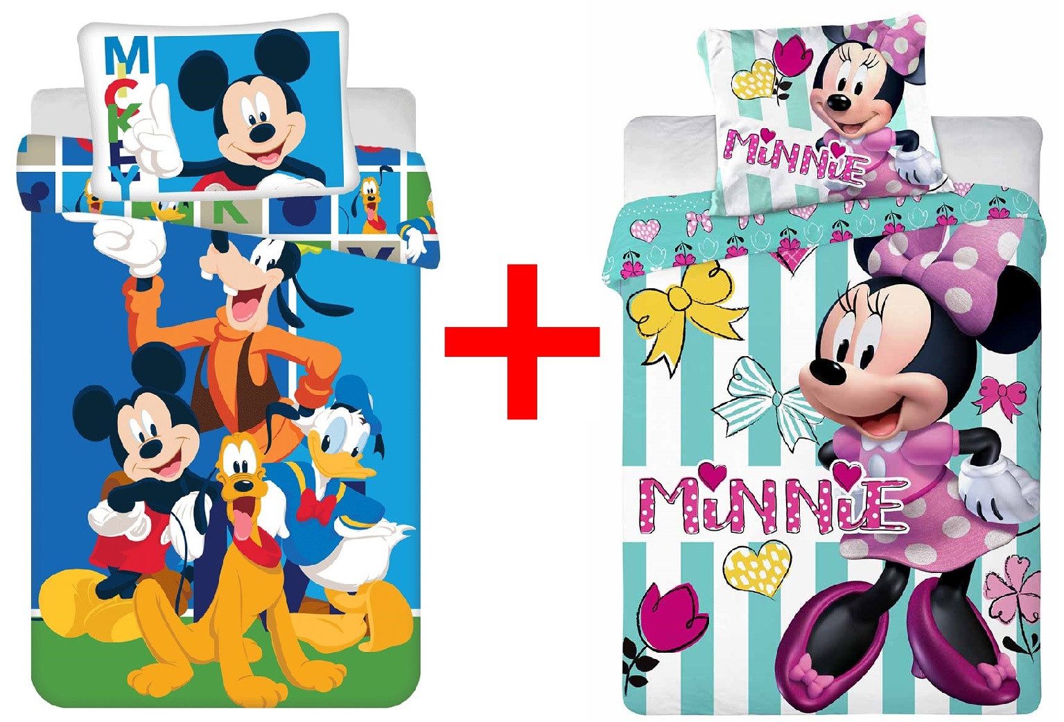 Disney Kinderbettwäsche Disney Micky Minnie Maus Kinderbettwäsche 100x135cm 2er-Set, Renforcé, 2 teilig, 100 % Baumwolle, langlebiges Material