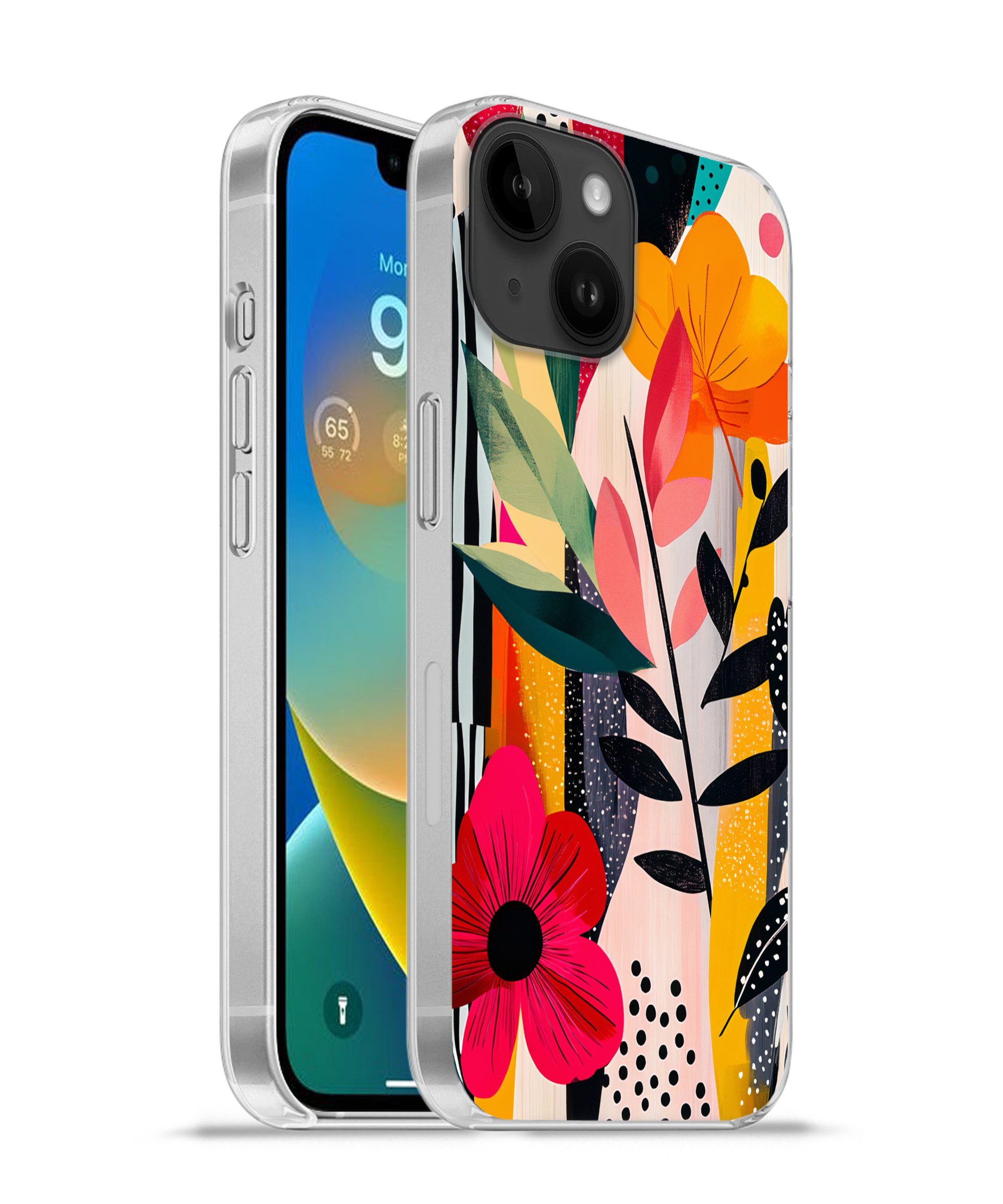MuchoWow Handyhülle für Apple iPhone 14 Blumen - Blätter - Abstrakt - Farbenfroh, Smartphone-Bumper, Print, Handy Schutzhülle Dünn