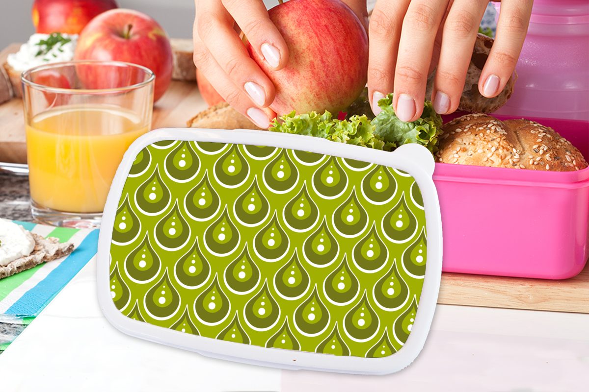 Kunststoff Brotbox - rosa Brotdose Mädchen, - Snackbox, für Tropfen Regen Erwachsene, Grün, Kinder, Retro Kunststoff, MuchoWow (2-tlg), Lunchbox - Muster -