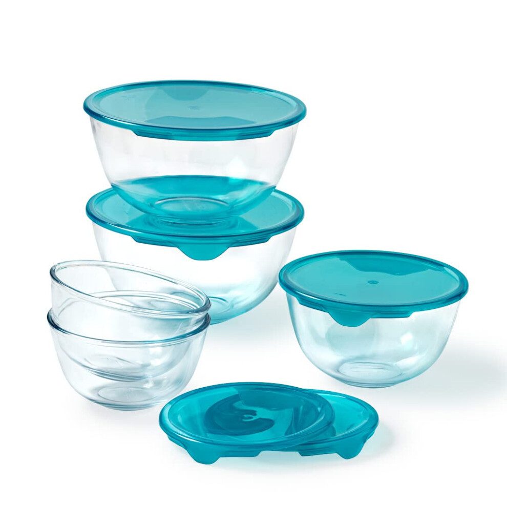 PYREX Frischhaltedose Pyrex Cook & Enjoy Schüssel-Set 5-tlg mit Deckel, (Set, 5-teiliges Set, ineinander stapelbar), Made in France, luftdicht verschließbar, stapelbar
