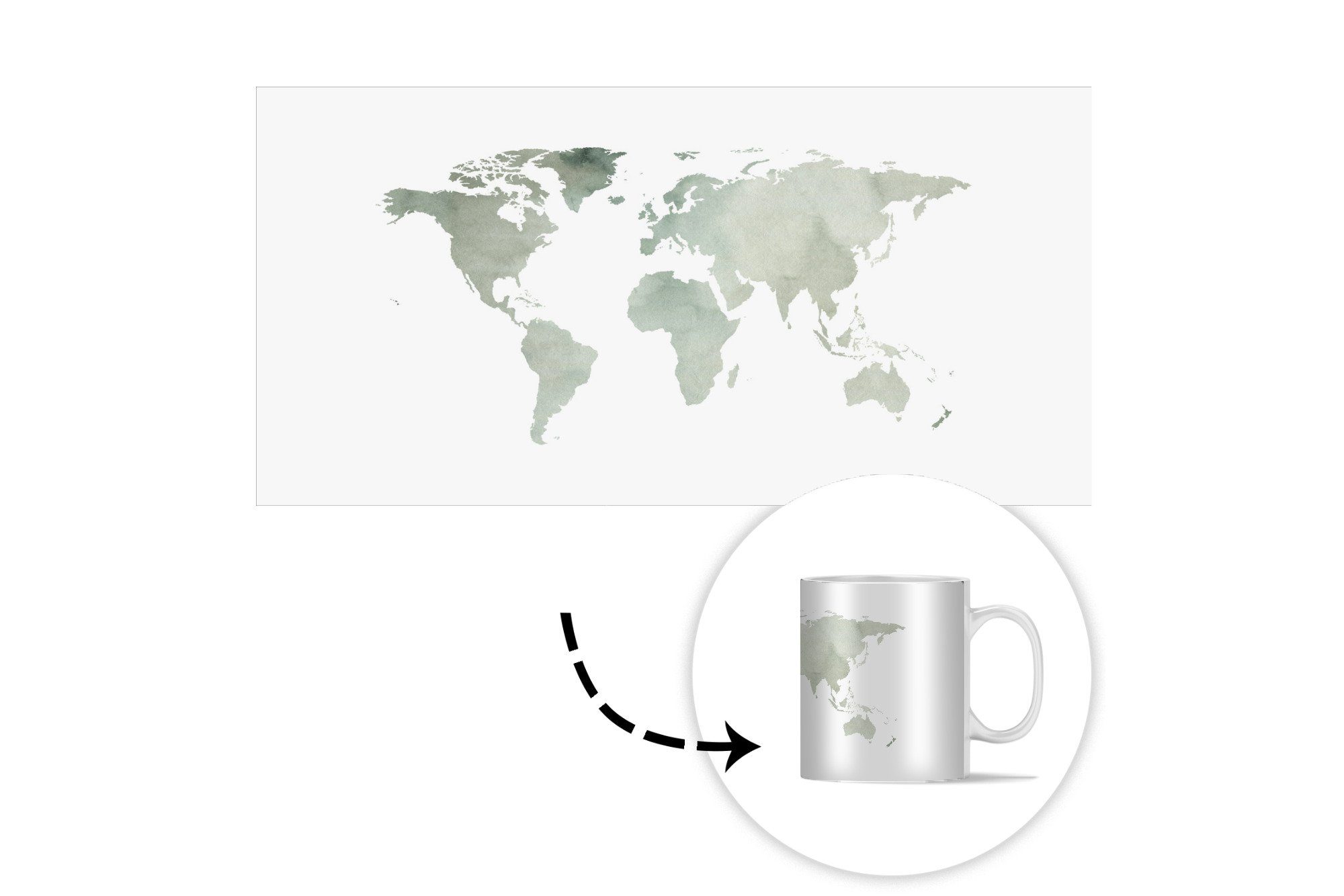 MuchoWow Teetasse, Kaffeetassen, Weltkarte - Teetasse, - Weiß, Geschenk Aquarell Tasse Becher, Keramik,