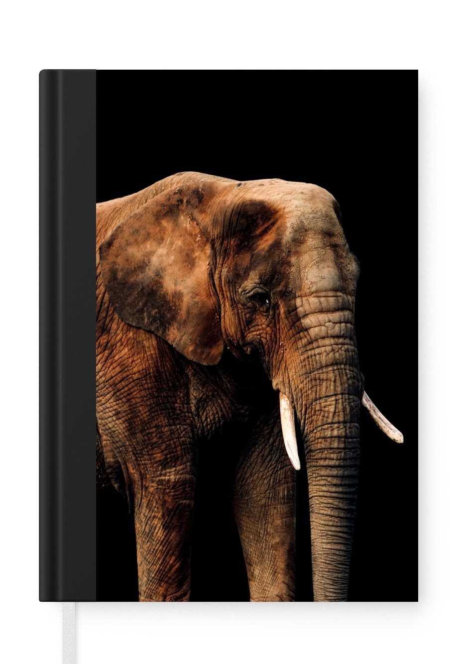 MuchoWow Notizbuch Elefant - Schwarz - Terrakotta, Journal, Merkzettel, Tagebuch, Notizheft, A5, 98 Seiten, Haushaltsbuch