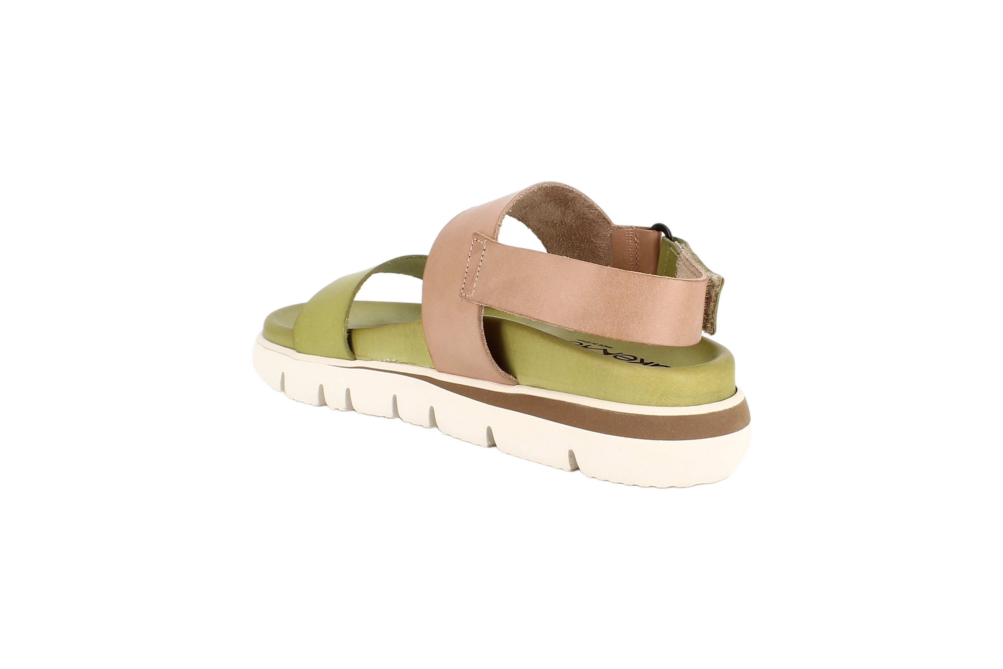 Band 2 Damen Klettverschluss Leder CLO mit TakeMe Shoes Plateausandale Pistazien/Beige Sandale