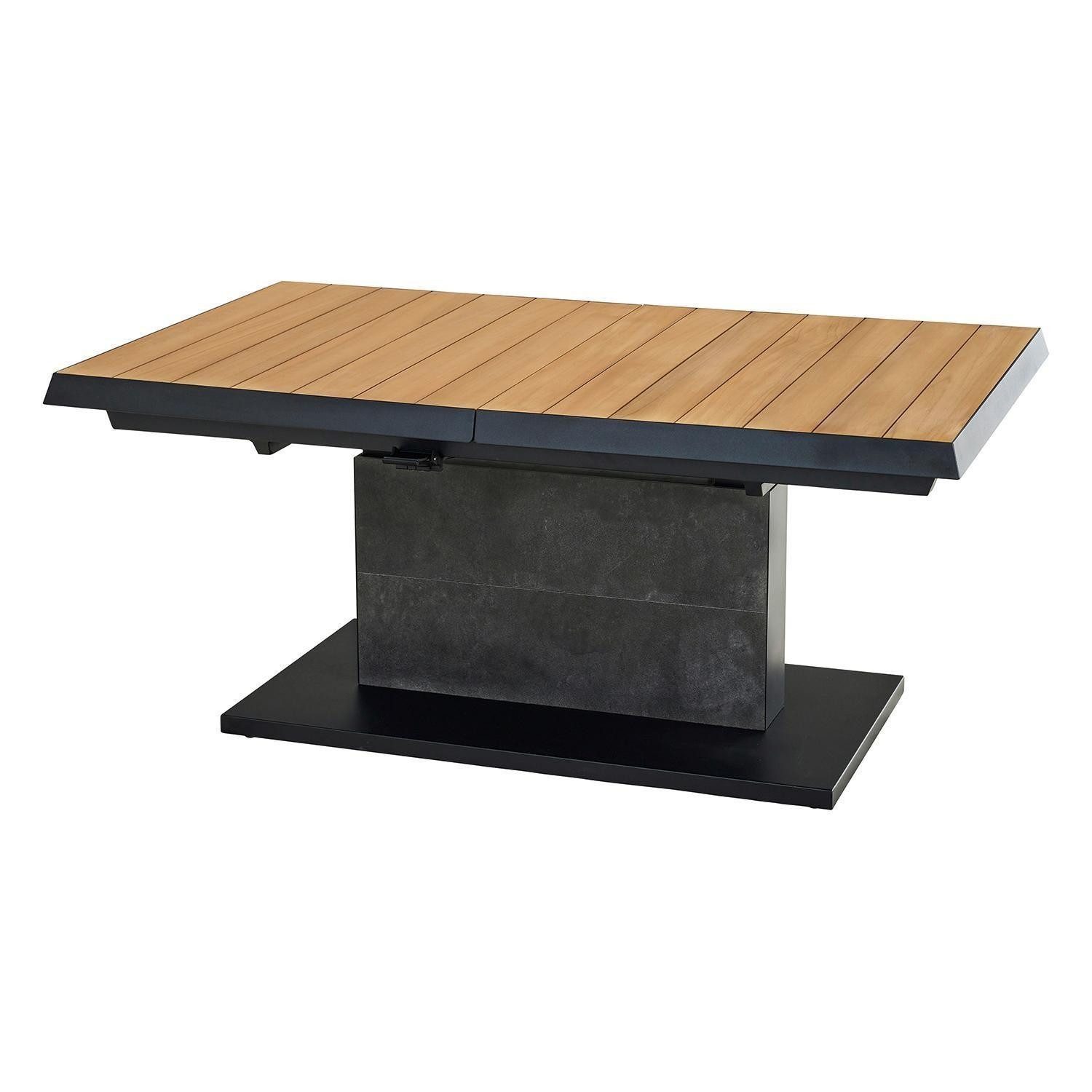 MONDO Gartentisch LATEA, Anthrazit, Braun, Dunkelgrau, Aluminium, Keramik, Teak, Ausziehbar, Höhenverstellbar, B 140 x H 52,5 x T 90 cm