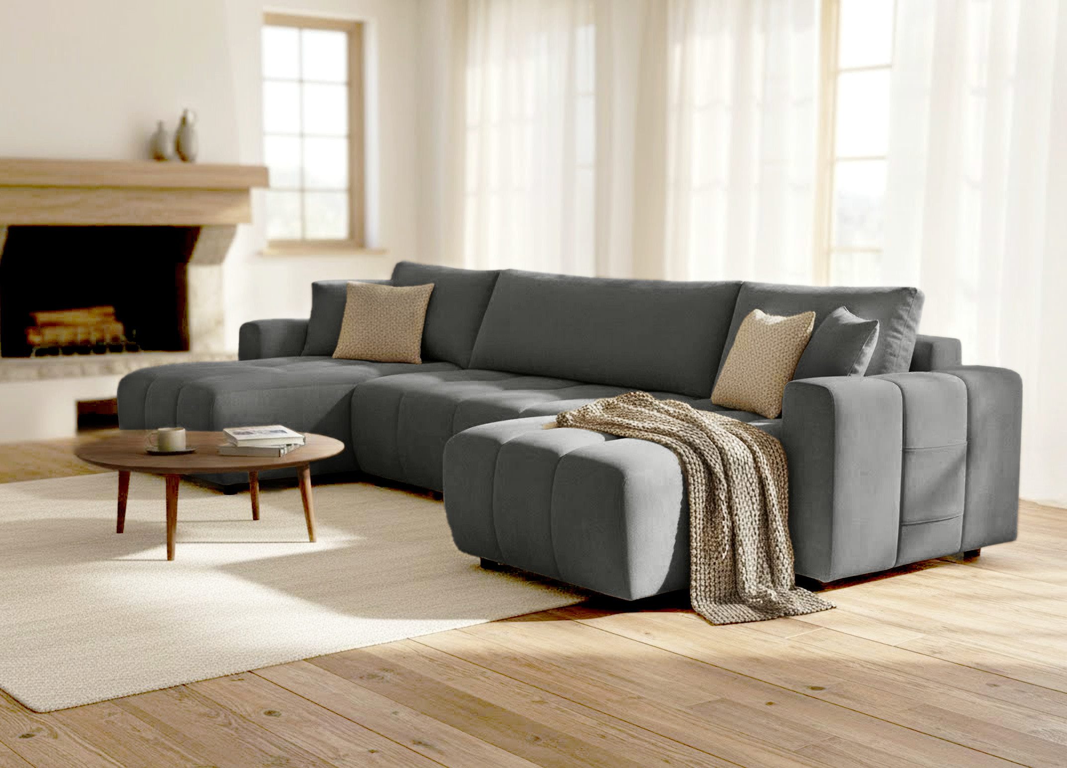 OTTO home Wohnlandschaft YLVAA U-Form, 311 cm - OTTO. Verlässliche Qualität., Schlaffunktion (132/269), Bettkasten, Feinstruktur-Bezug