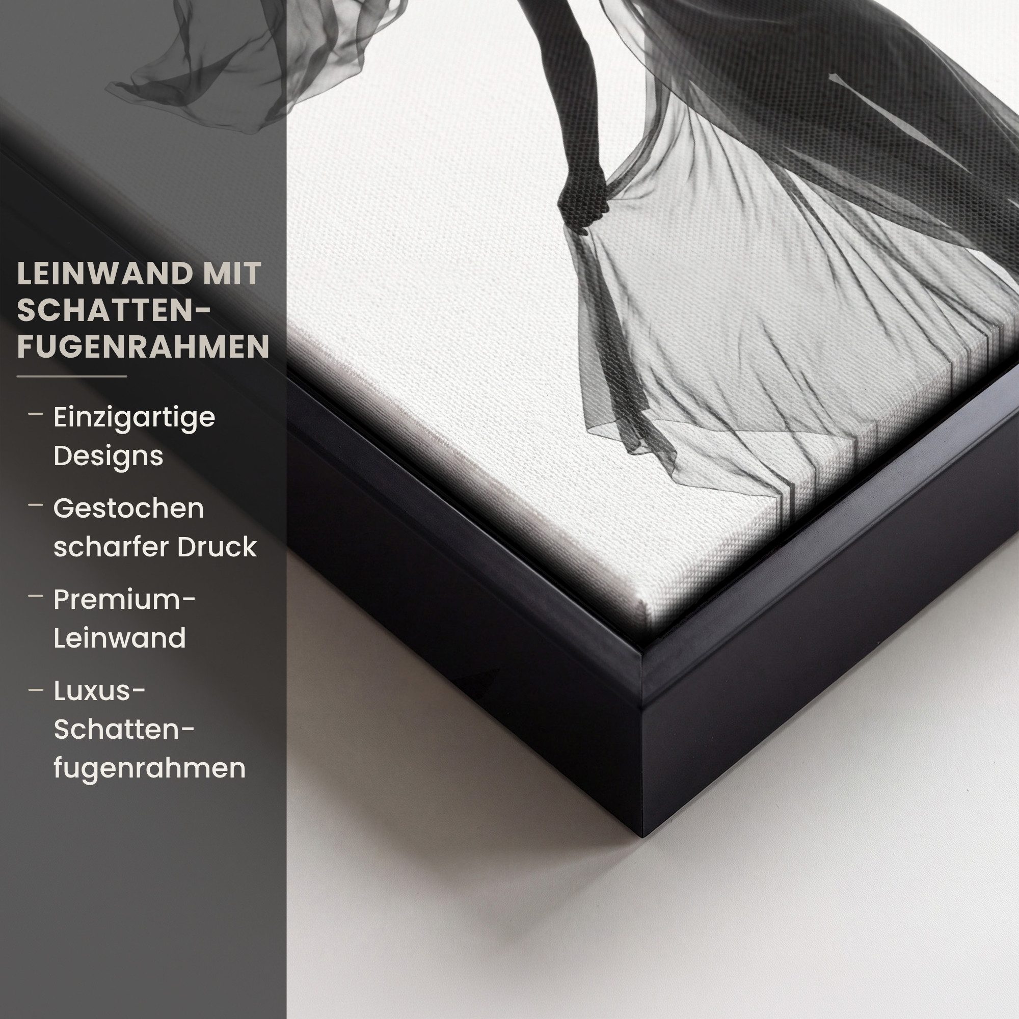 OneMillionCanvasses® Leinwandbild mit Rahmen - Frau - Schleier - Porträt - Schwarz - Weiß - Künstlerisch, Fotodruck (1 St), Leinwand Bilder Klein, Wand Dekorati – Bild 3 von 5