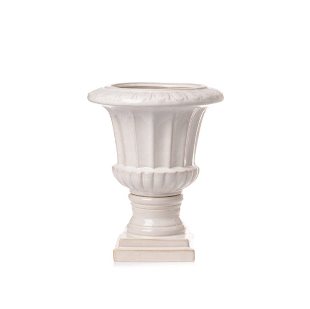 Linoows Pflanzkübel Pflanztopf Florenz Kratervase Garten Amphore 26 cm, Keramik Blumentopf creme-weiß