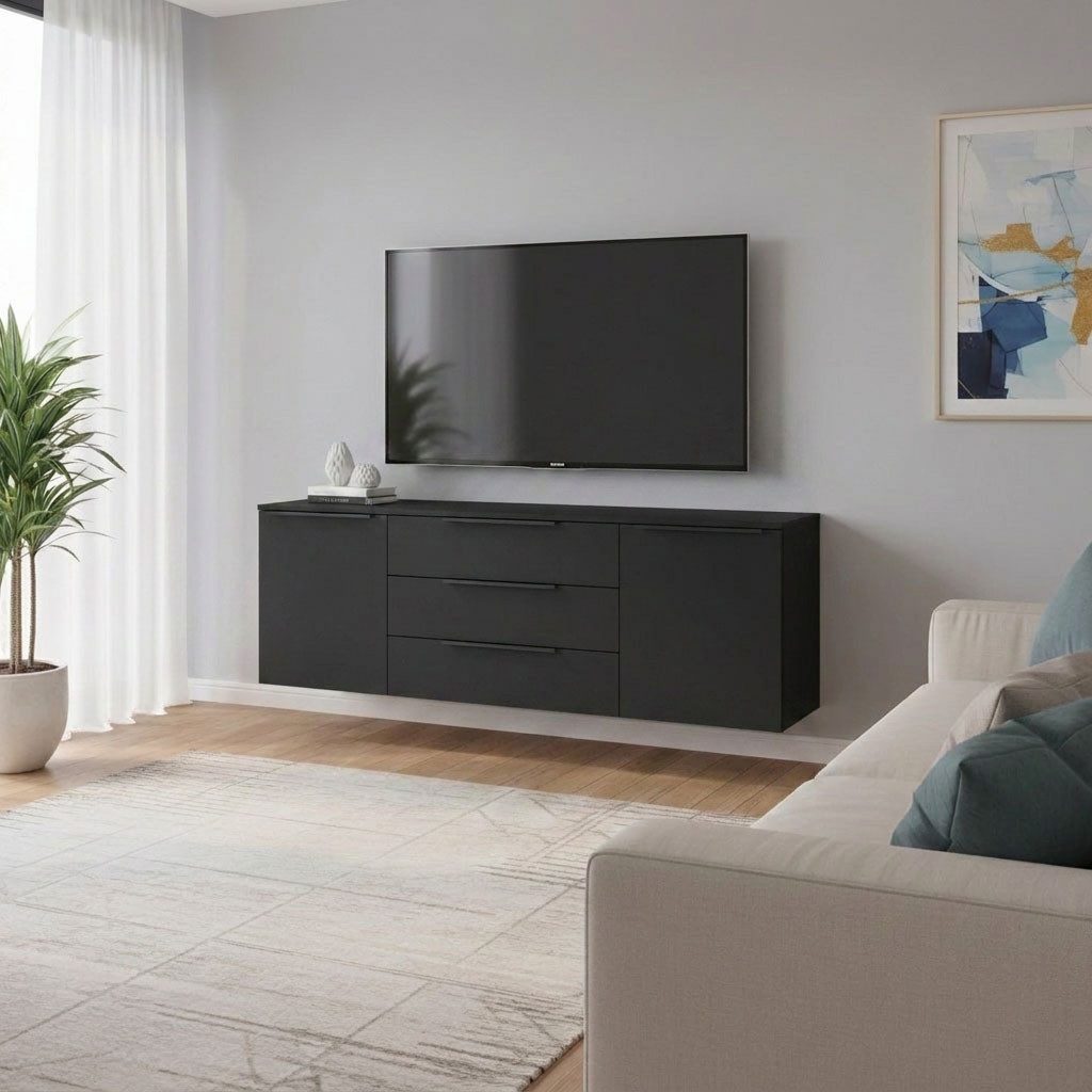 borchardt Möbel Sideboard Tom, Kommode Breite 166cm, hängend oder stehend mit Metallgriffen, 2 Türen 3 Schubkästen, verstellbare Einlegeböden
