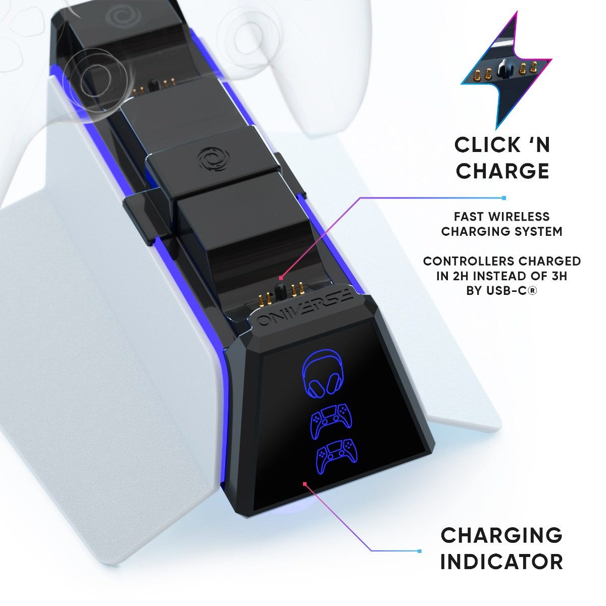 Oniverse X3 Controller-Ladestation (für PS5-Controller und Headset, weiß)