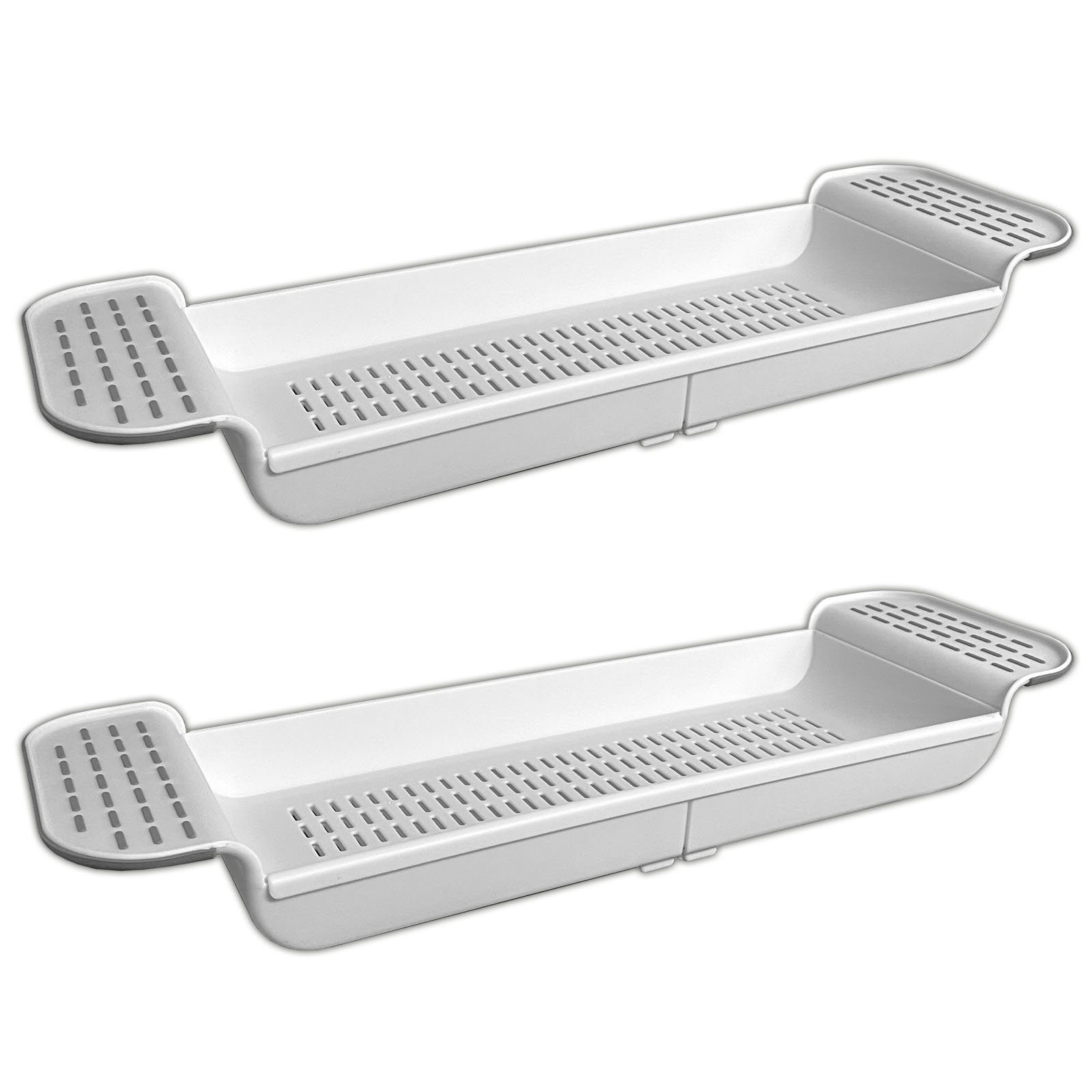 HAC24 Badewannenablage 2x Wannenablage Wannenbrücke Badewannenauflage Badewannentablett, Weiß Kunststoff Ausziehbar von 55 bis 78,4 cm