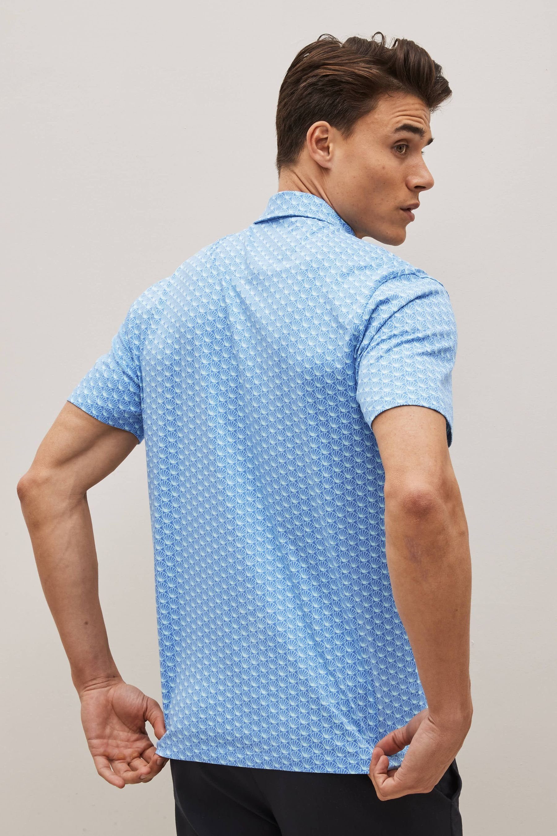 Next Poloshirt (1-tlg) Blue Bedrucktes Polo-Shirt Shell