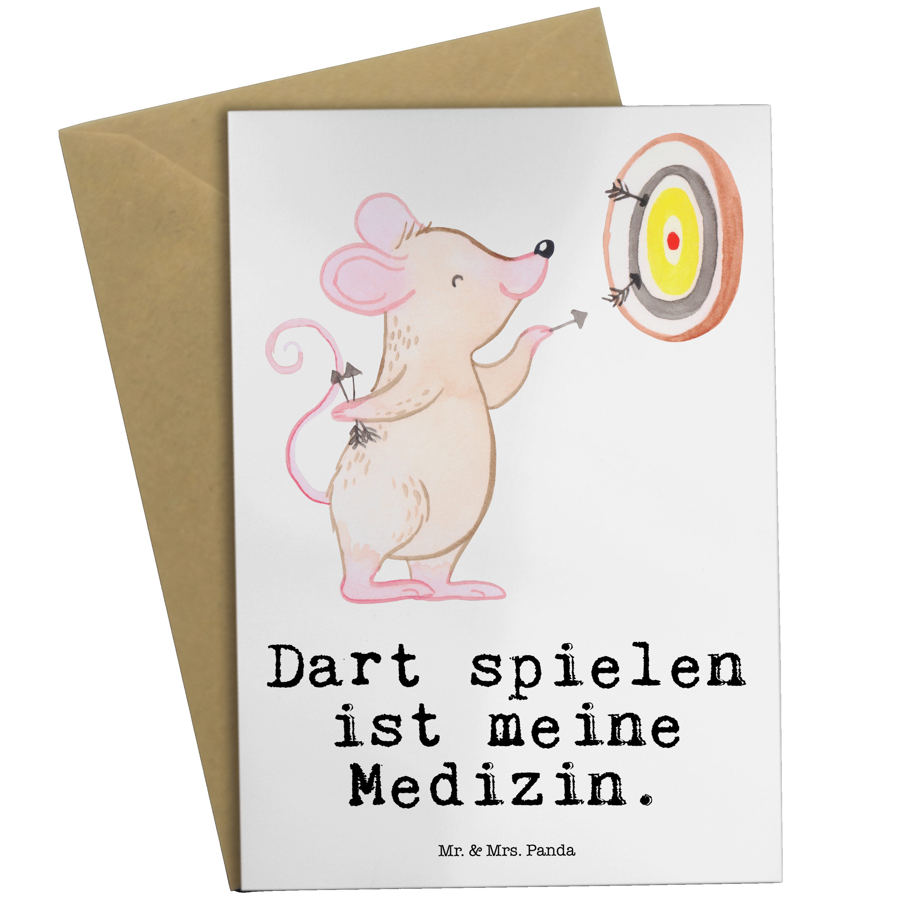 Mr. & Mrs. Panda Grußkarte Maus Dart spielen Medizin - Weiß - Geschenk, Glückwunschkarte, Danke