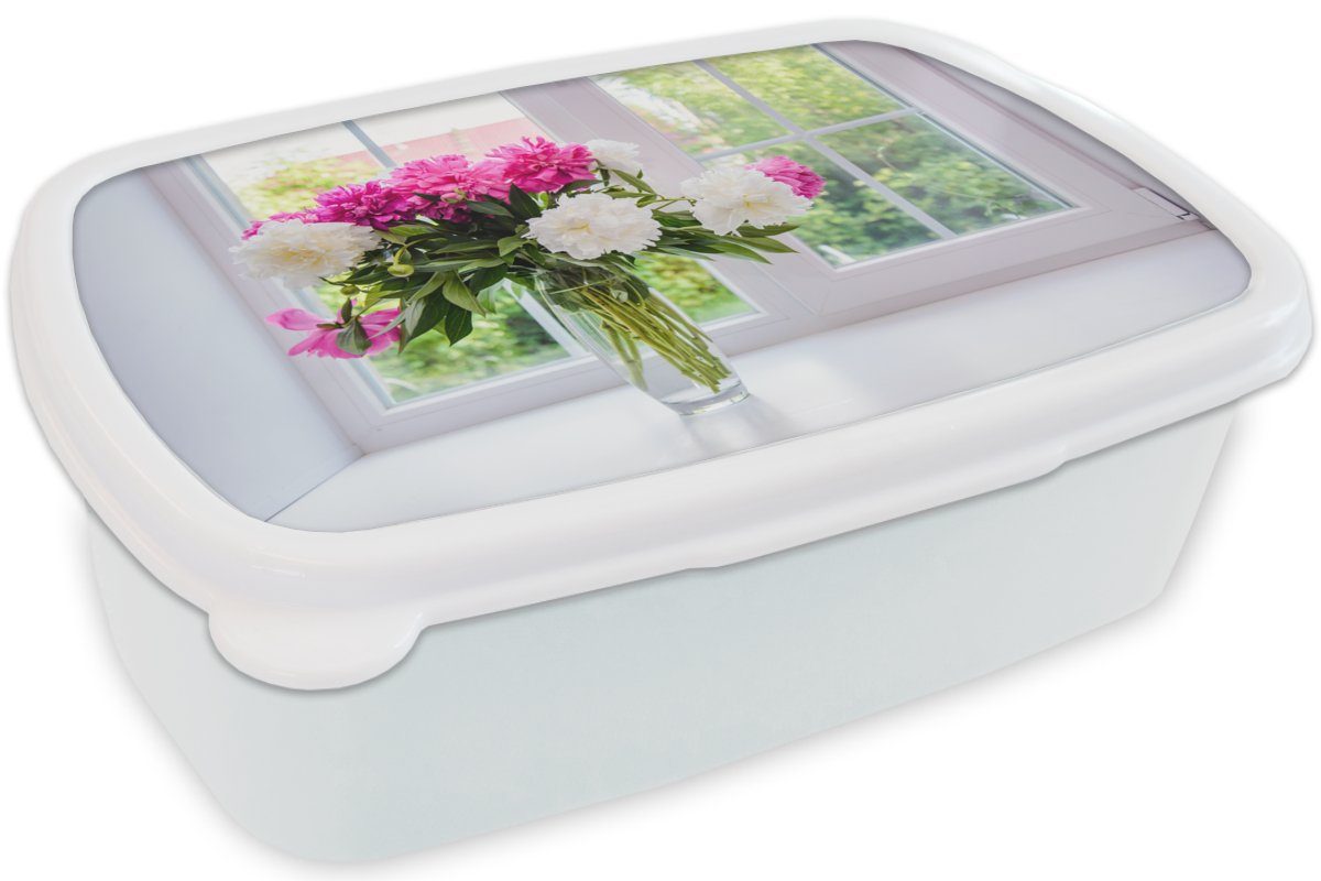 - Brotdose, Brotbox Kunststoff, Vase, und MuchoWow Erwachsene, Blumen für weiß (2-tlg), und Lunchbox - für Jungs Kinder Mädchen Pfingstrosen