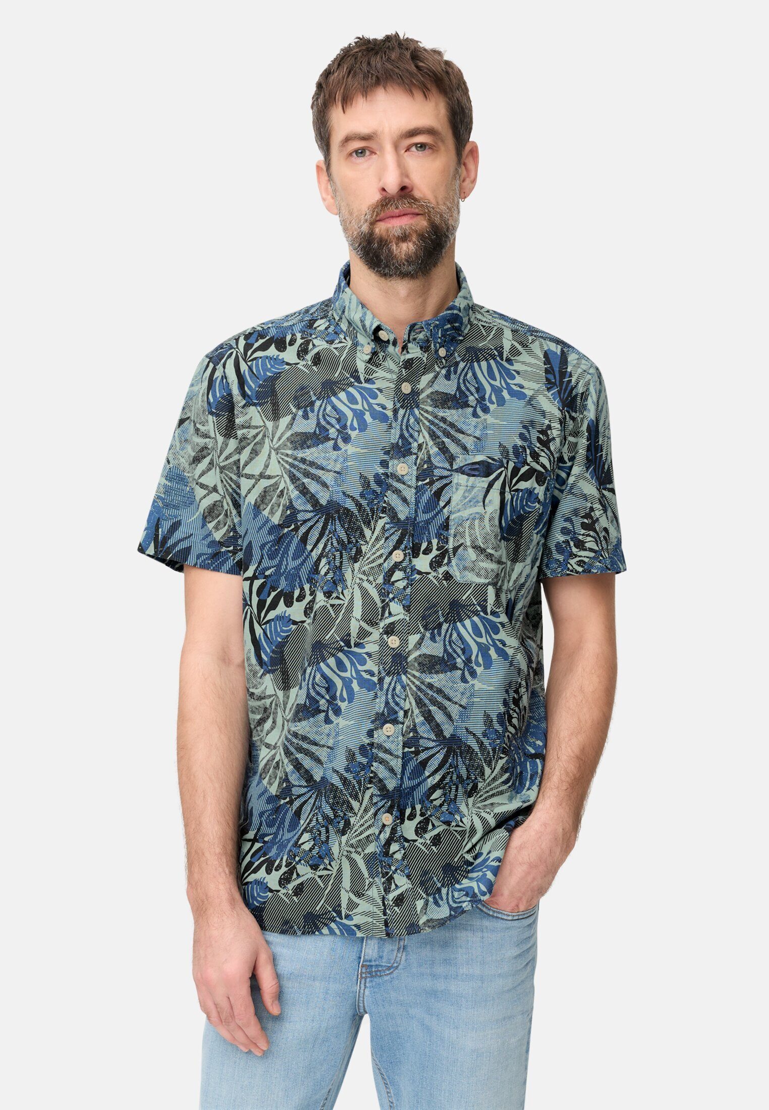 camel active Kurzarmhemd aus reiner Baumwolle Kurzarm Button-Down