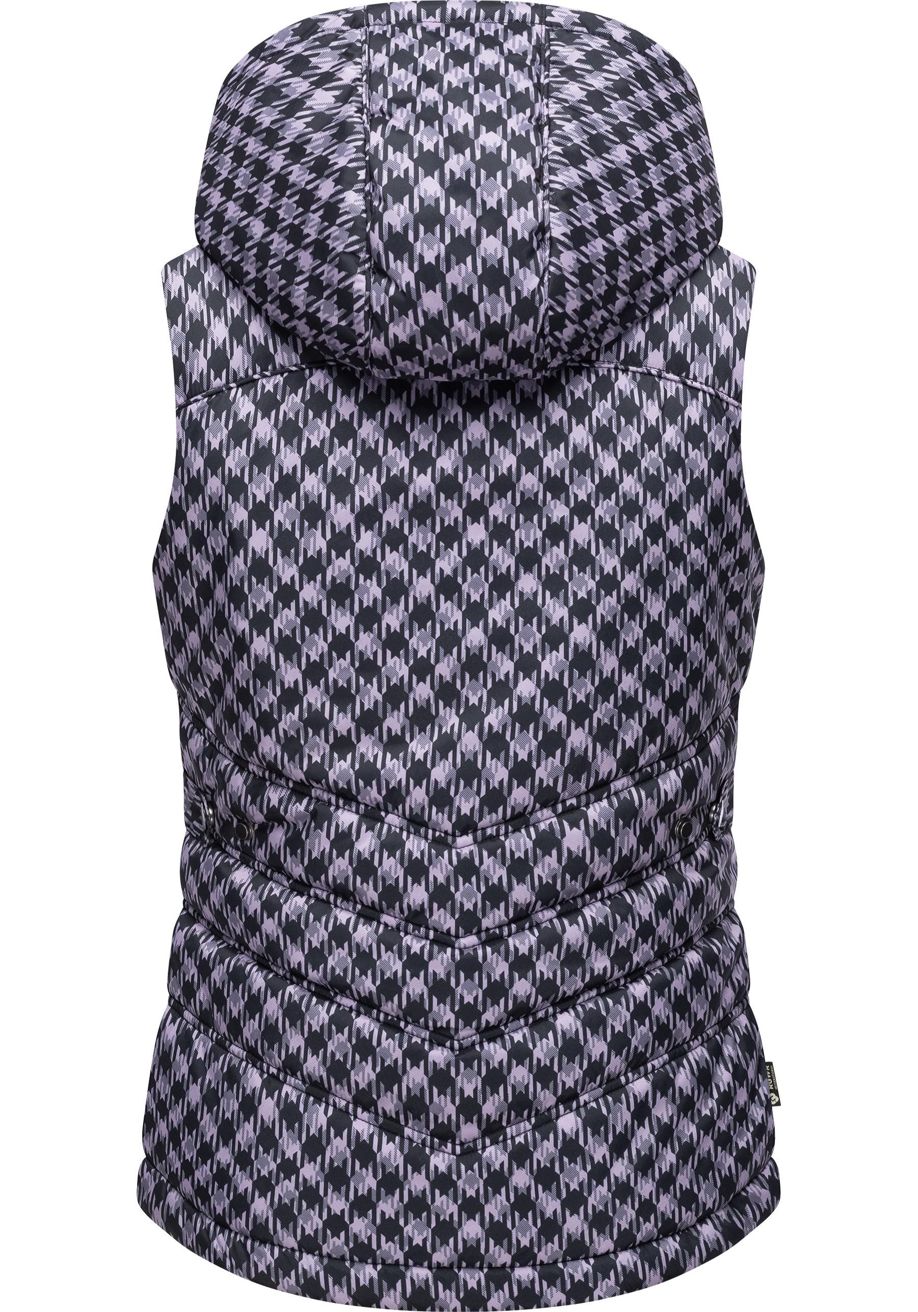 Ragwear Steppweste Hesty Print Weste mit abnehmbarer Kapuze und Hahnentritt Muster