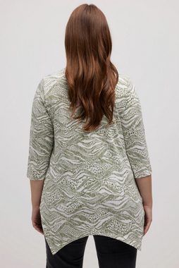 Ulla Popken Longshirt Shirt Zipfelsaum V-Ausschnitt 3/4-Arm Biobaumwolle